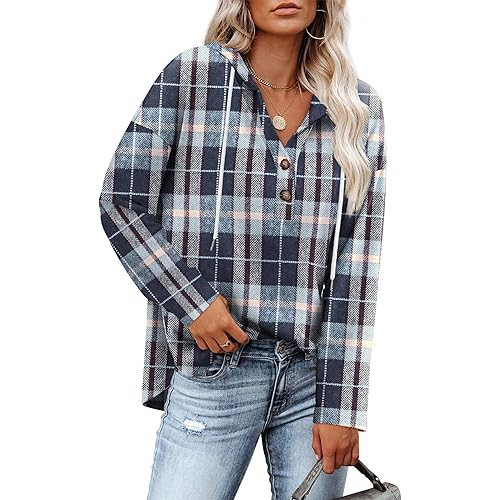 RUMIA Womens Tops V Neck Button Sweatshirt for Women Pullover Long Sleeve Shirts Fall Outfits 2025 Loose Fit S-3XL