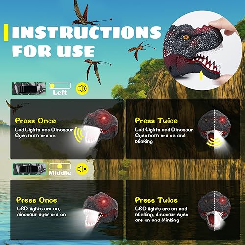 Miniatura 6 de Dysaim Linterna frontal para niños, linterna de dinosaurio para niños, lámpara de cabeza LED, linterna de equipo de camping, accesorios de