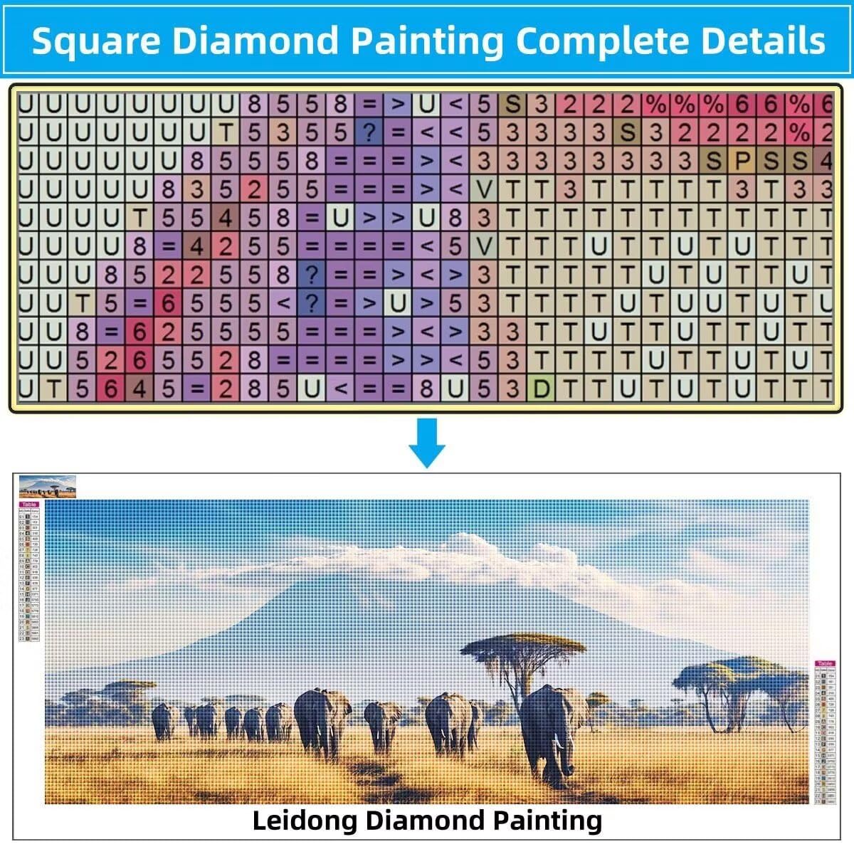 Malarstwo diamentowe 5D, obraz diamentowy 5D, słoń, łąka, pełna mozaika, dla dzieci, dla dorosłych, duży (50 x 125 cm), obraz do dekoracji domu 8Y-8587