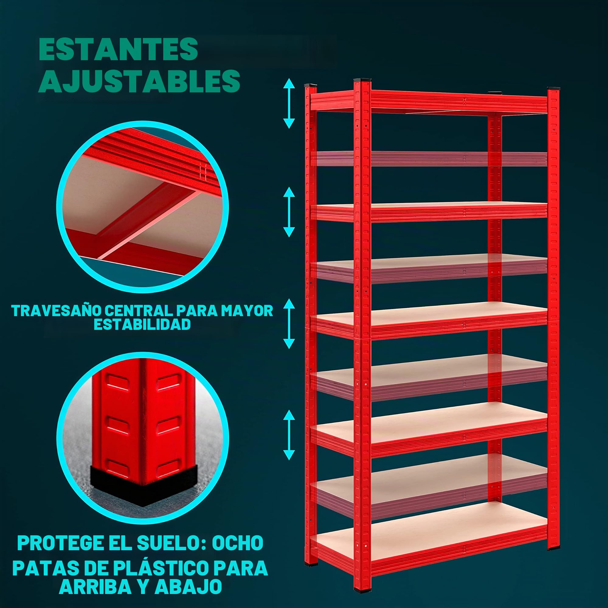 Deuba 2x Estanterías Metálicas 180x90x40cm 875kg Rojas Estantería para Cargas Pesadas 5 Estantes Taller