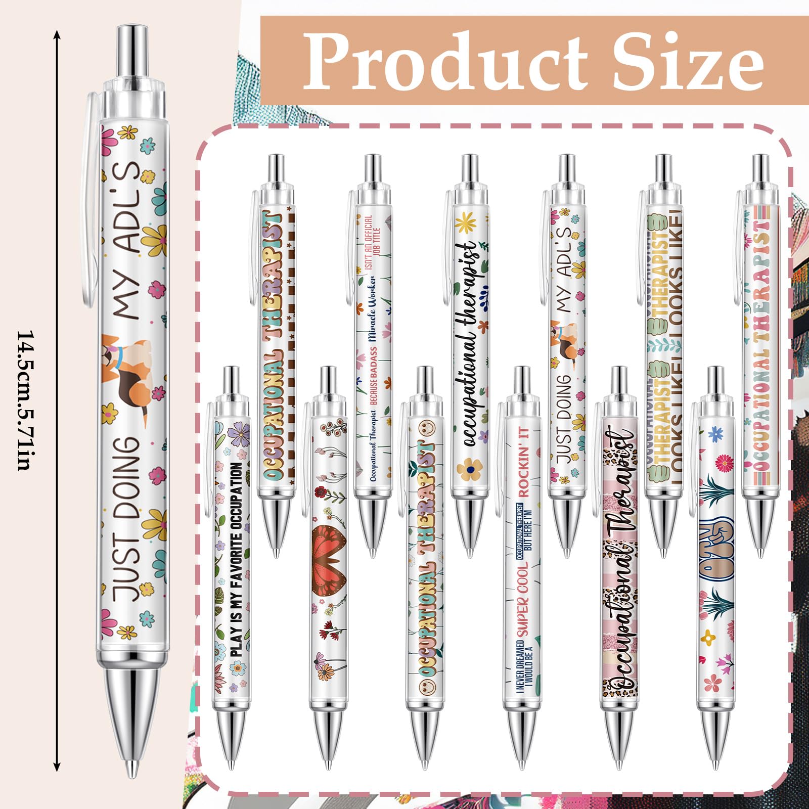 Motipuns 12 Pcs Occupational Therapy Month Gifts OT Appreciation Gifts Pens Occupational Therapist Ballpoint Pens OT Party Favors for Women Employees Staff Writing Stationery Office Holiday Supplies