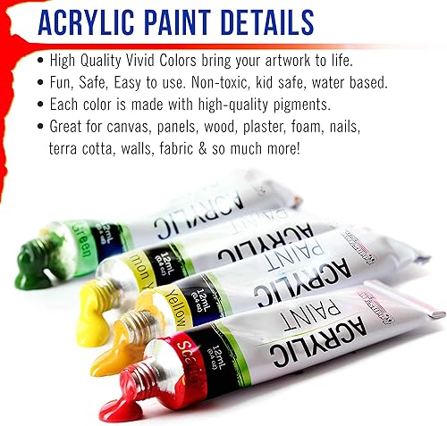 Miniatura 6 de US Art Supply Juego profesional de 12 colores de pintura acrílica en tubos de 04fl oz colores vivos de pigmento rico para artistas estudiantes