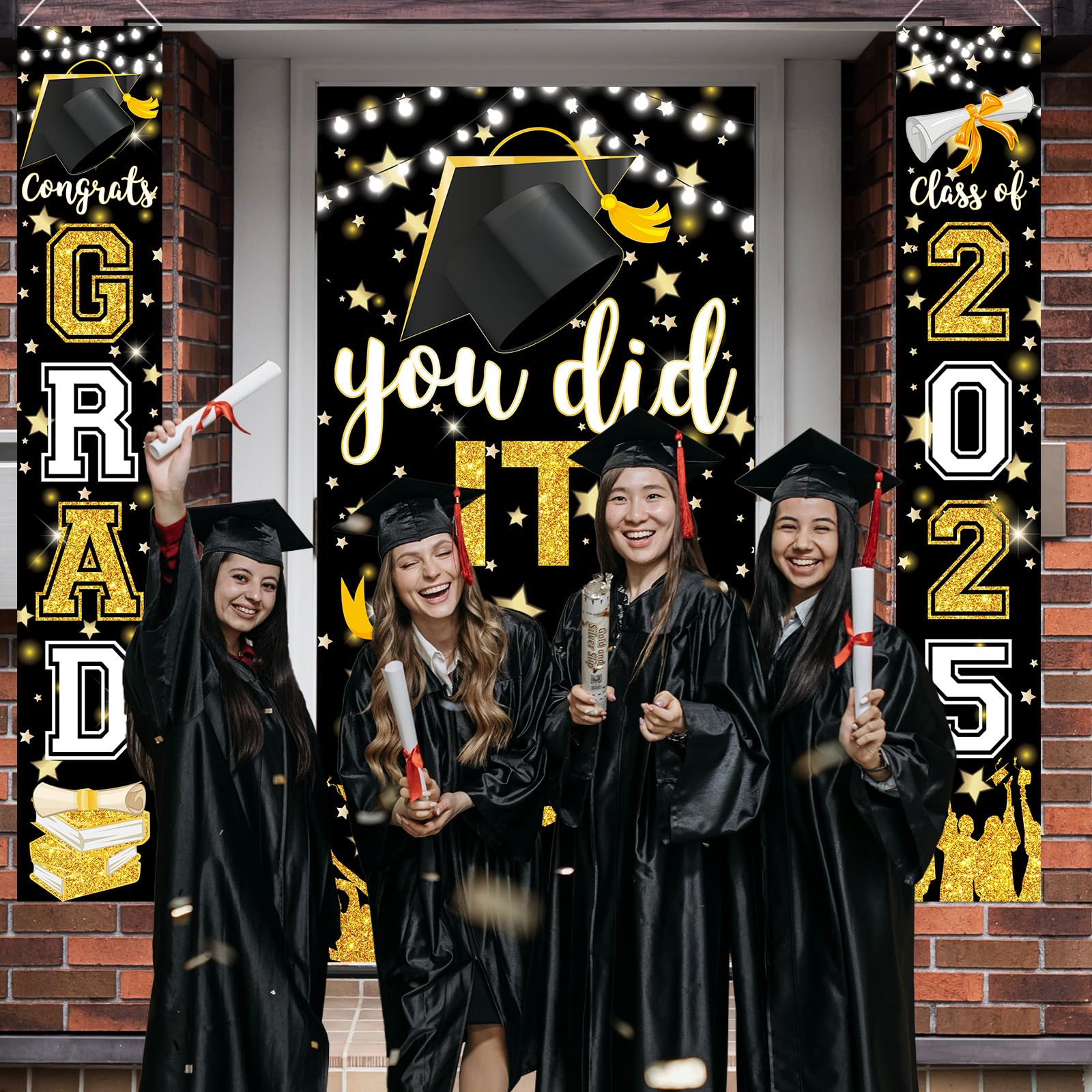 Jobkoo Class Of 2025 Graduation Banner & Door Cover Set - Black Gold, 2 Banners & Door Sign - View #8