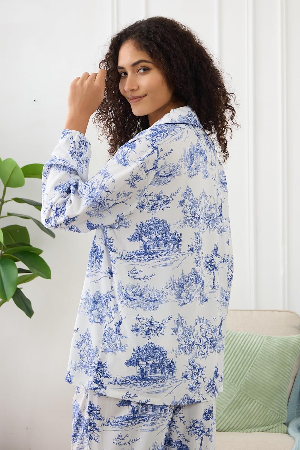 Womens Pajamas Set 2 Piece Long Sleeve Sleepwear Button Down Pjs Lounge Set Nightwear with Pockets - Image 3