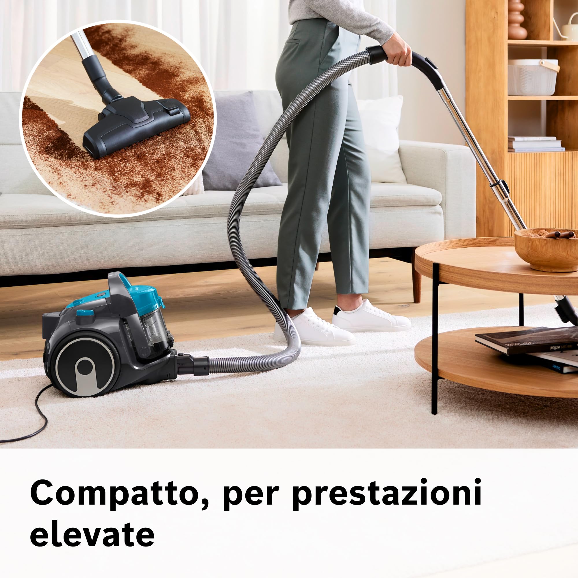 Bosch BGS05X240 Aspirapolvere a Traino Senza Sacco con Filtro Igienico PureAir, Design Compatto, Potente, Turchese