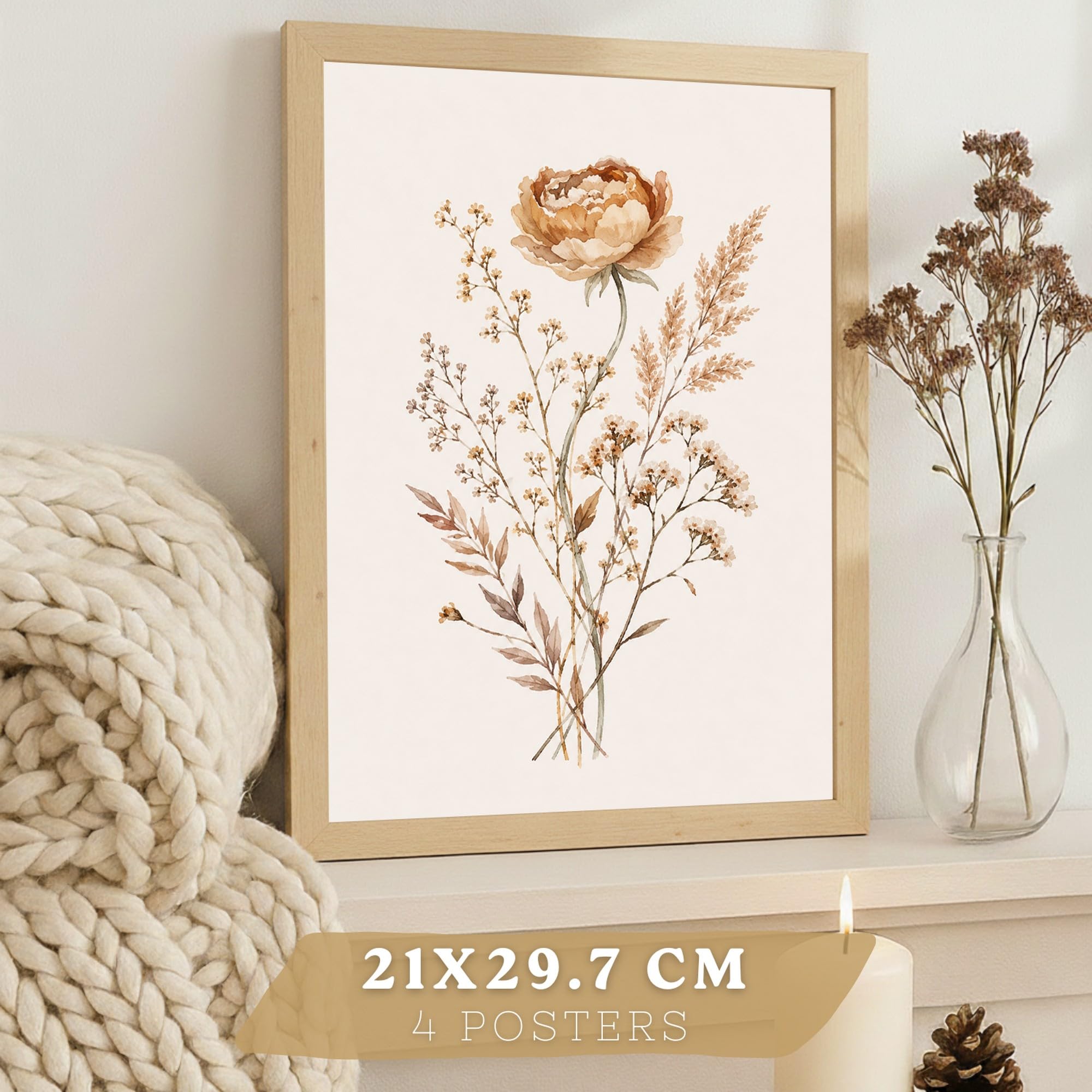 Nacnic Posters de Flores Silvestres Neutras con Acuarela Botánica Beige