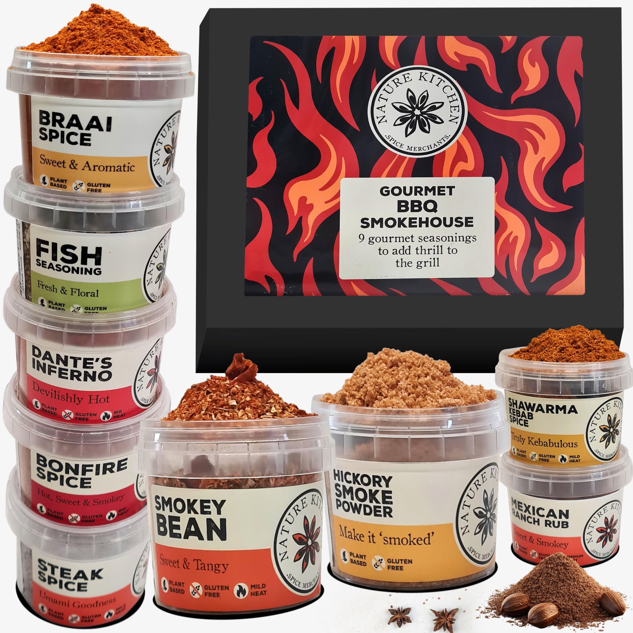 Gourmet BBQ Smokehouse Seasoning Gift Set 9x BBQ Spice Meat Rub Set. Novelty Gifts for BBQ and Cooking Lovers. Perfect Food Accessories for BBQs