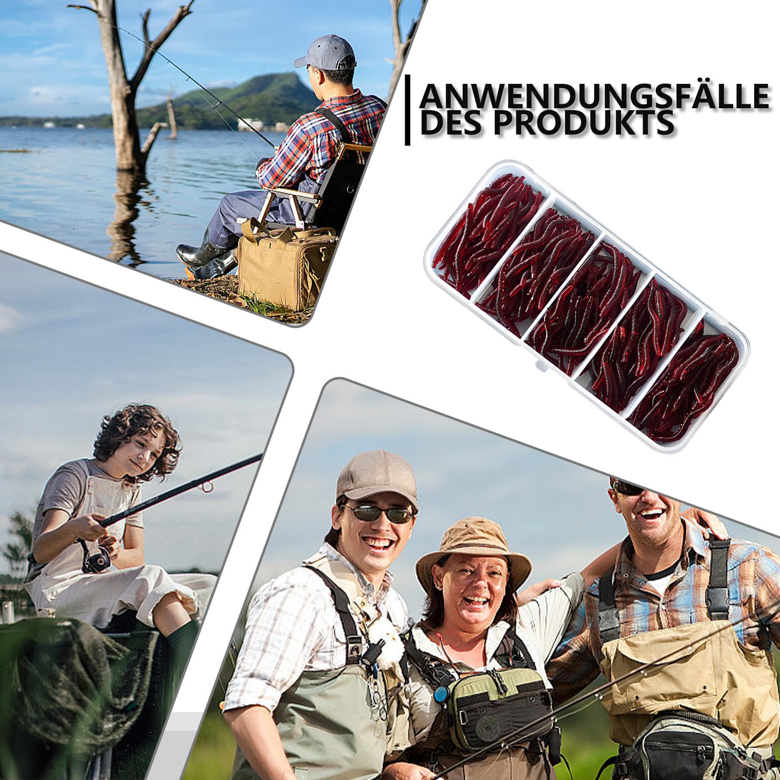 350 Stück Angelköder Set - 150 Mehlwürmer + 200 Regenwürmer Kunstköder