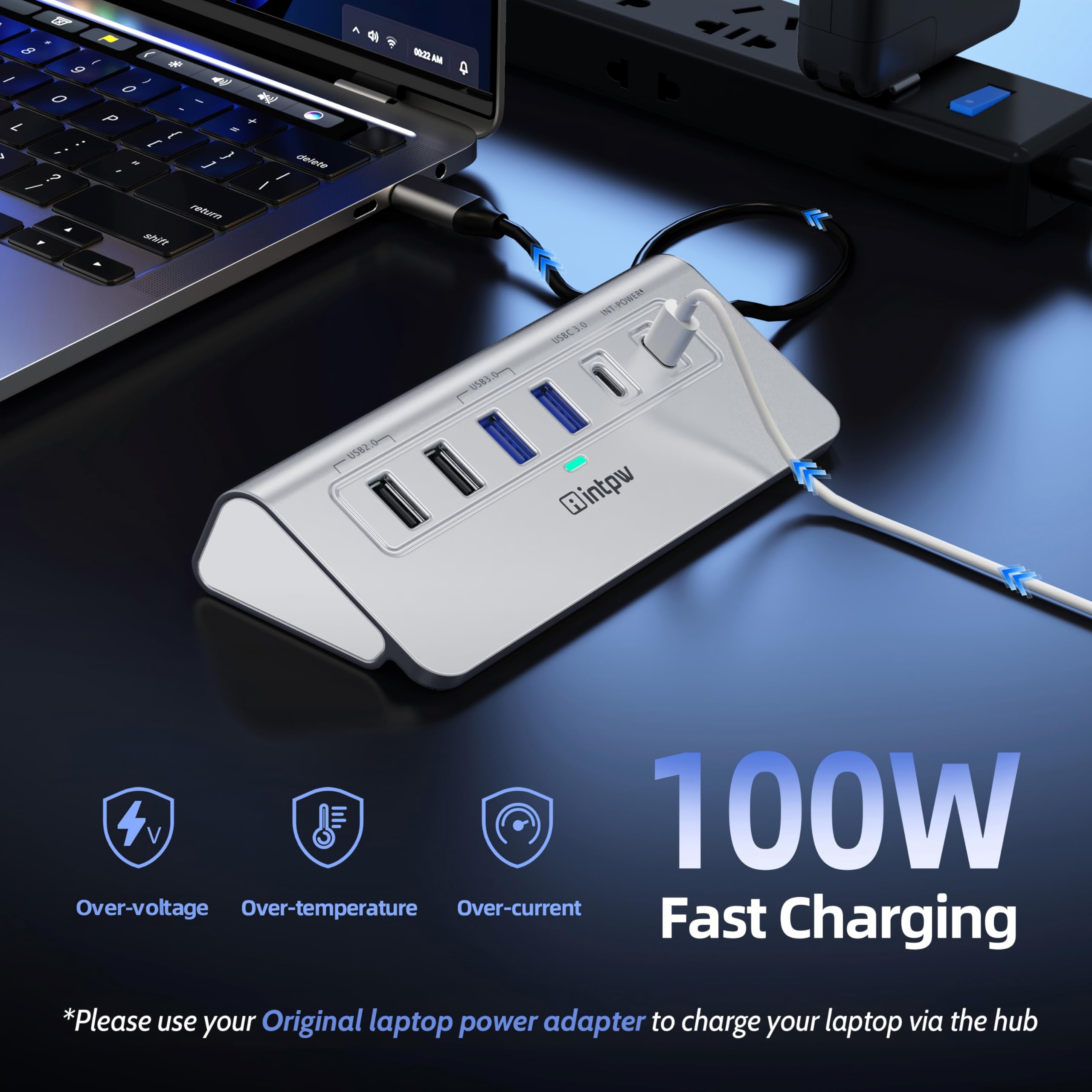 Hub USB C, INTPW 10-in-1 USB C Docking Station, adattatore USB a Ethernet in alluminio con HDMI 4K, PD 100W, 1Gbps Ethernet, USB-C e 2 USB A 3.0 5Gbps, 2 USB 2.0, slot SD/TF per MacBook Air/Pro, iPad