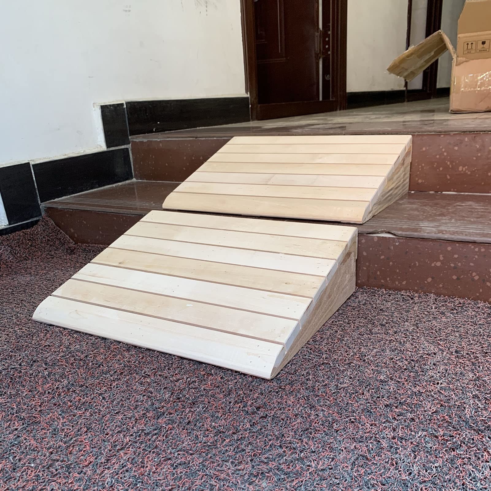 Hölzerne Schwellenrampe, 5 Zoll/ 6 Zoll/ 7 Zoll Anstieg Rollstuhlrampen für Türen, rutschfeste Einstiegsrampen für Haus-/Haustüren (Size : 50x45x18cm/19.7x17.7x7in)