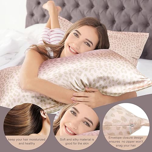 Miniatura 3 de Tatuo 2 fundas de almohada de satén de leopardo de seda vegana con estampado de leopardo de satén sedoso, funda de almohada suave con cierre de