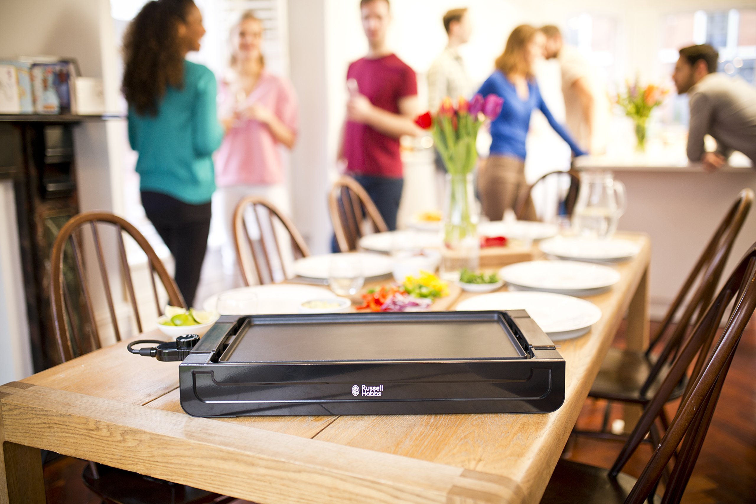 Russell Hobbs Fiesta - Plancha de Cocina Eléctrica (2400 W, Apta Lavavajillas, Bandeja Goteo, Negro) - ref. 22550-56
