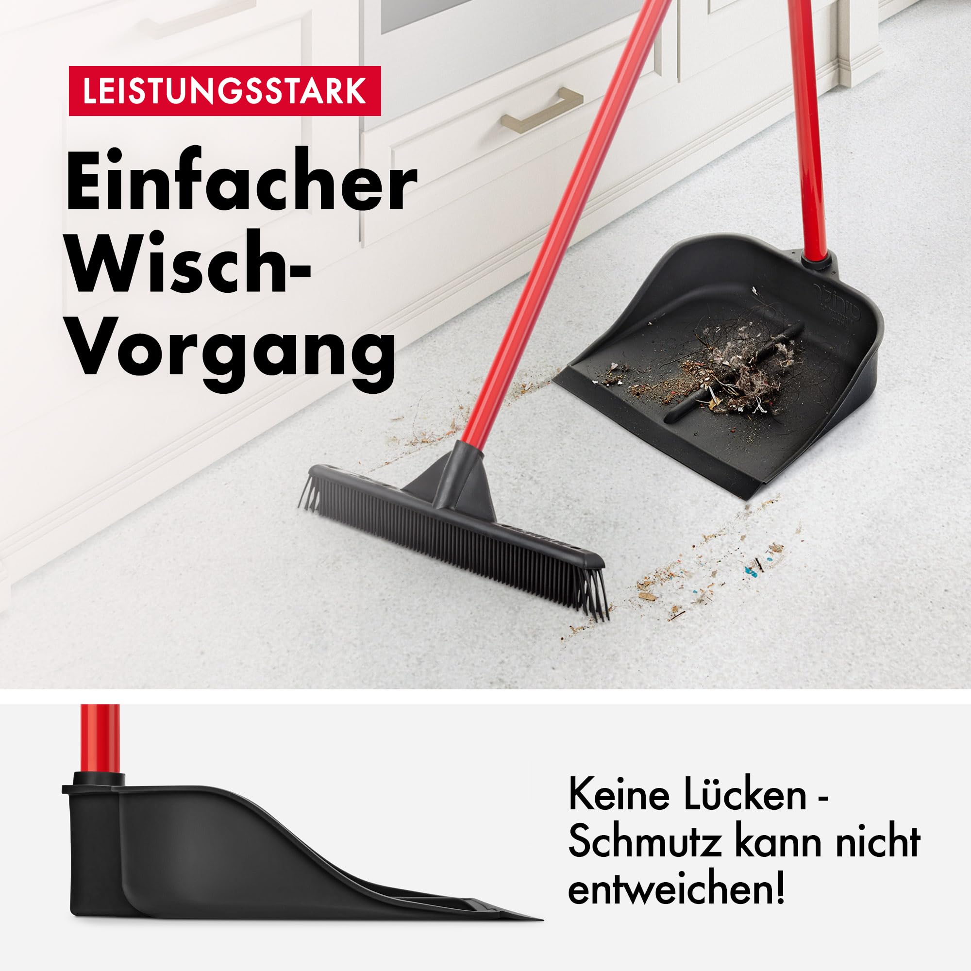 Magische Kehrschaufel mit langem Stiel, 90 cm, schwarz
