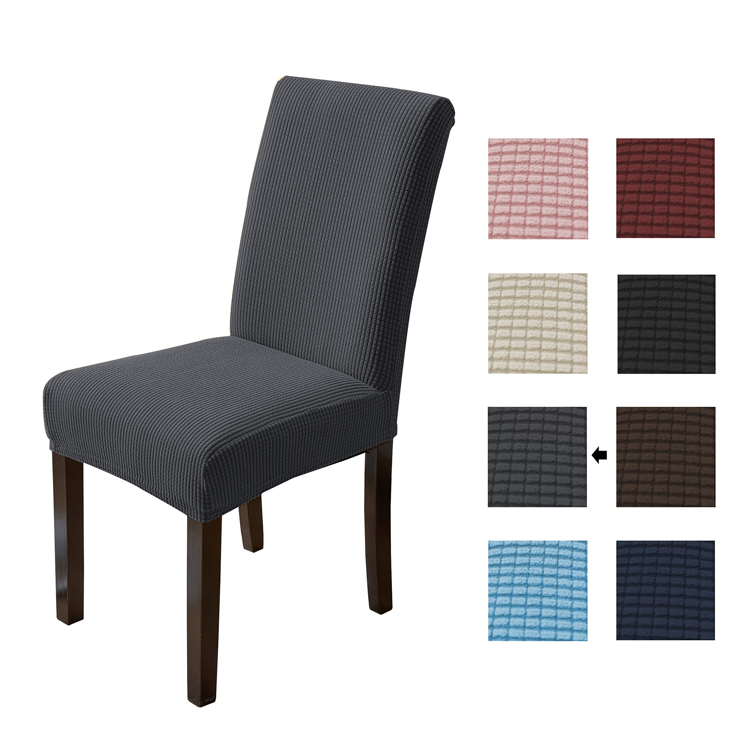 Gold Fortune Removable Washable Chair Covers Protector Seat Stretch Jacquard Polyester Spandex Anti-Stain Dining Room Parsons Slipcovers Set of (Grey, 6PCS)