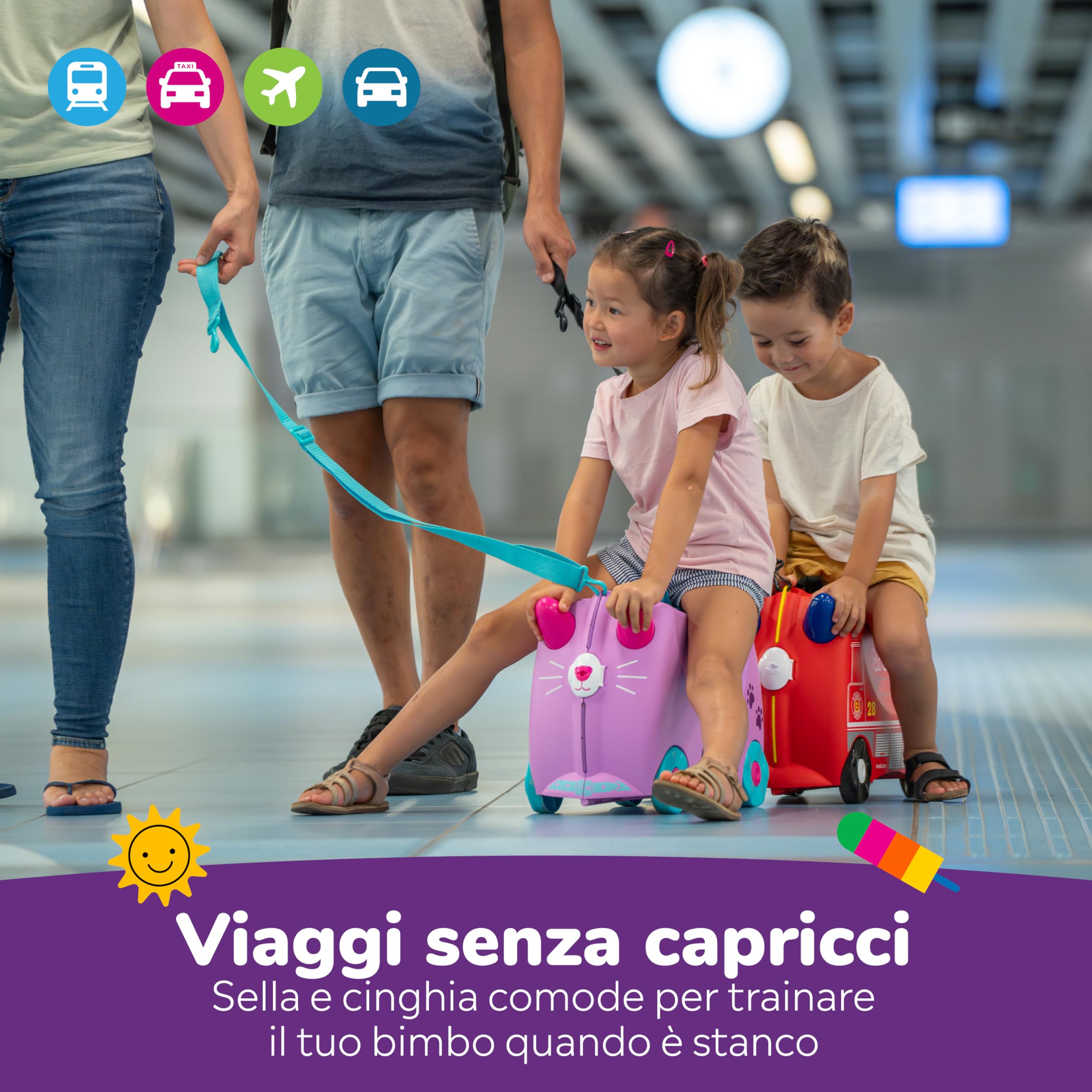Trunki Valigia Cavalcabile per Bambini – Trolley Bambini Bagaglio a Mano – Valigia Cavalcabile Cassie Gatta (Lilla)
