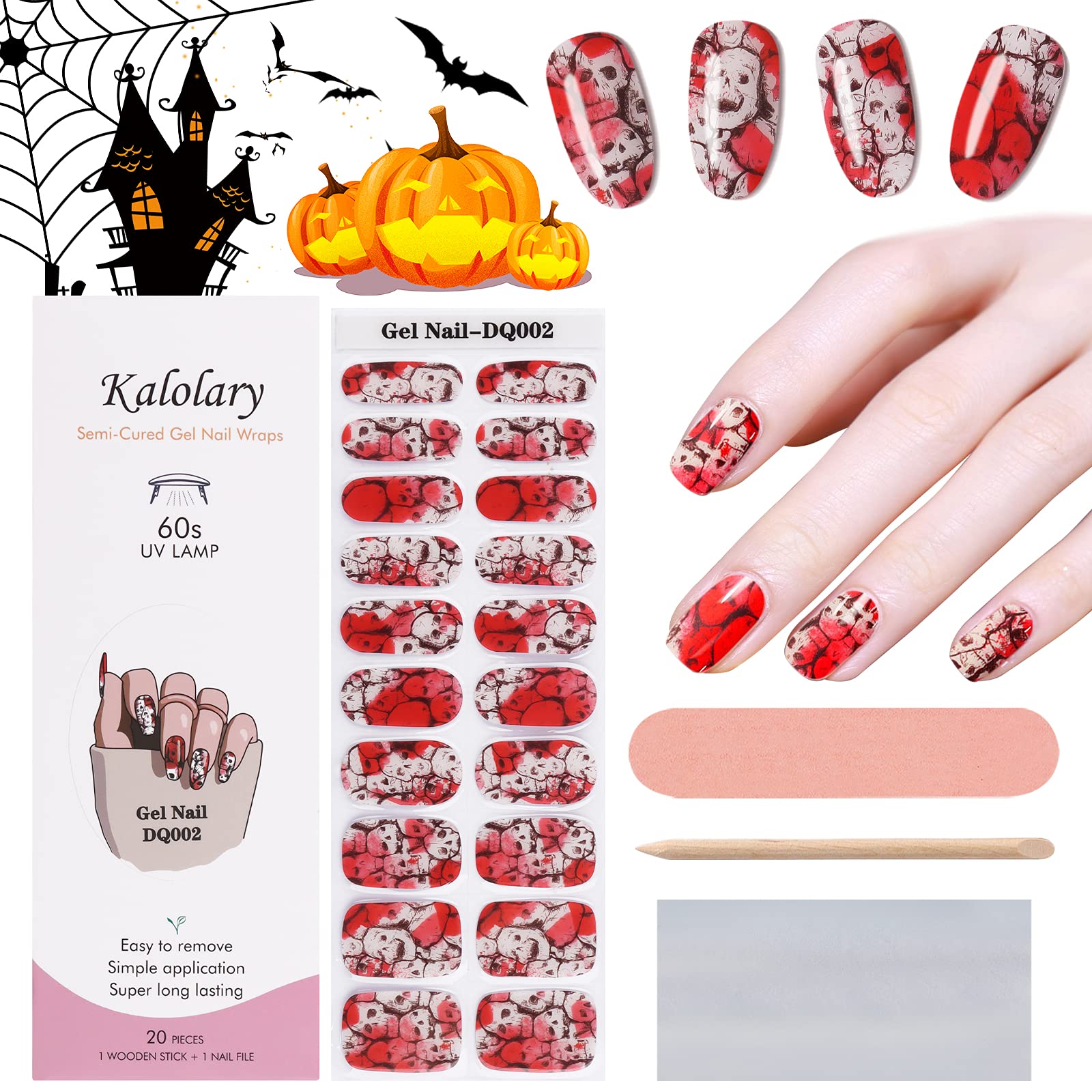 Amazon.com : Halloween Semi Cured Gel Nail Polish Strips, Kalolary  Halloween Gel Nail Stirps Full Wraps Stickers for Nails, Day of The Dead  Skeleton Nail Art Stickers for Nails Decorations Halloween Party :