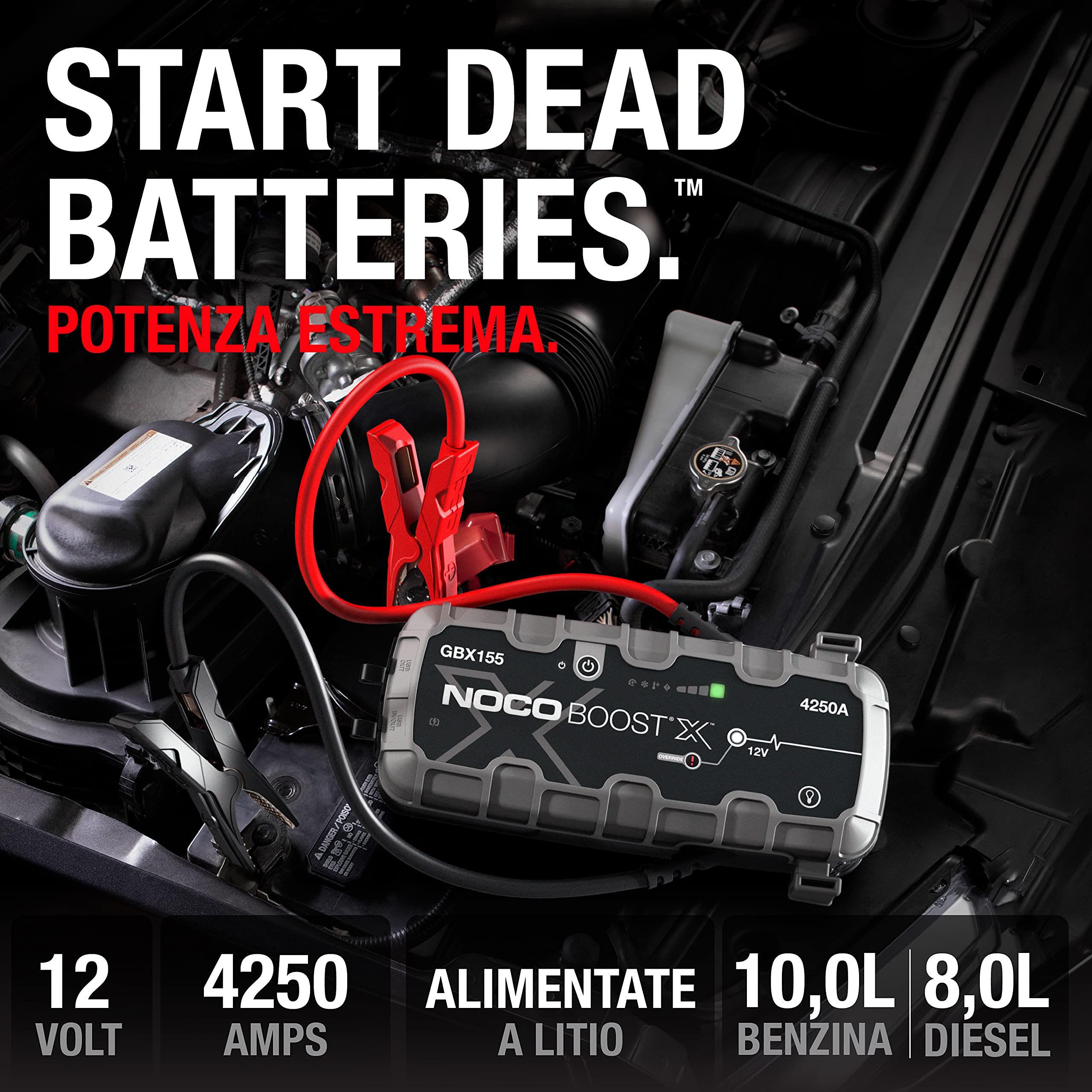 NOCO Boost X GBX155, Booster di Avviamento Auto UltraSafe da 4250A, Avviatore di Emergenza 12V & GBC011 Caricabatteria Auto 12V Boost X per Dispositivi di Avviamento di Emergenza al Litio