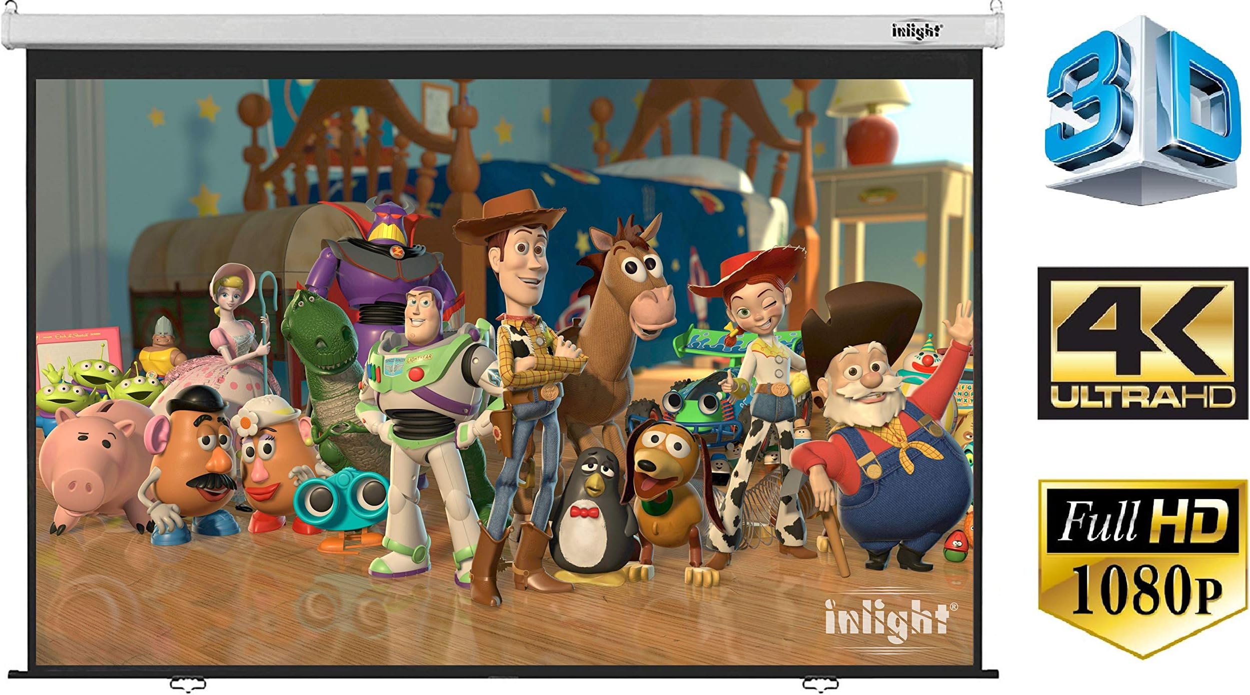 Universal Wall Type Manual No Autolock Pull Down UHD-3D-4K Ready Technology 16:9 Aspect Ratio, 120-inch Diagonal Projector Screen, 9 ft x 5 ft (White)