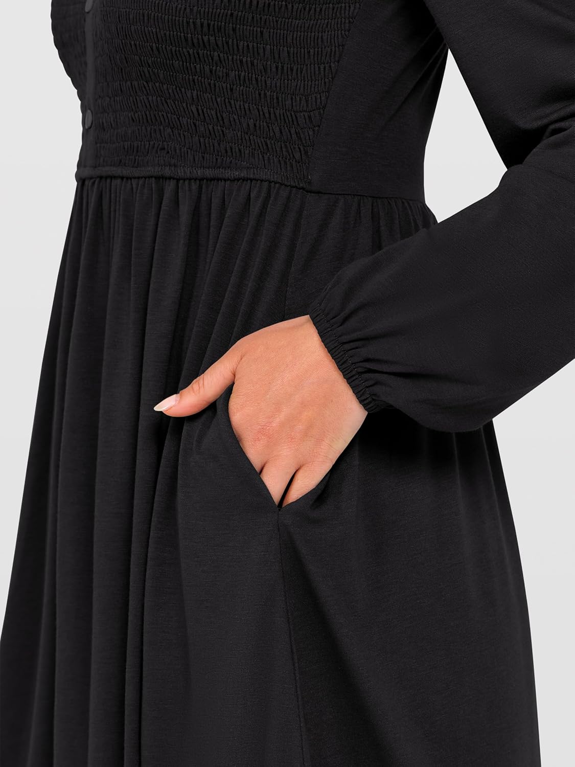 ANRABESS Womens Long Lantern Sleeve Dresses 2026 Spring Casual Smocked High Waist Flowy Short Dress with Pockets Trendy - Image 5