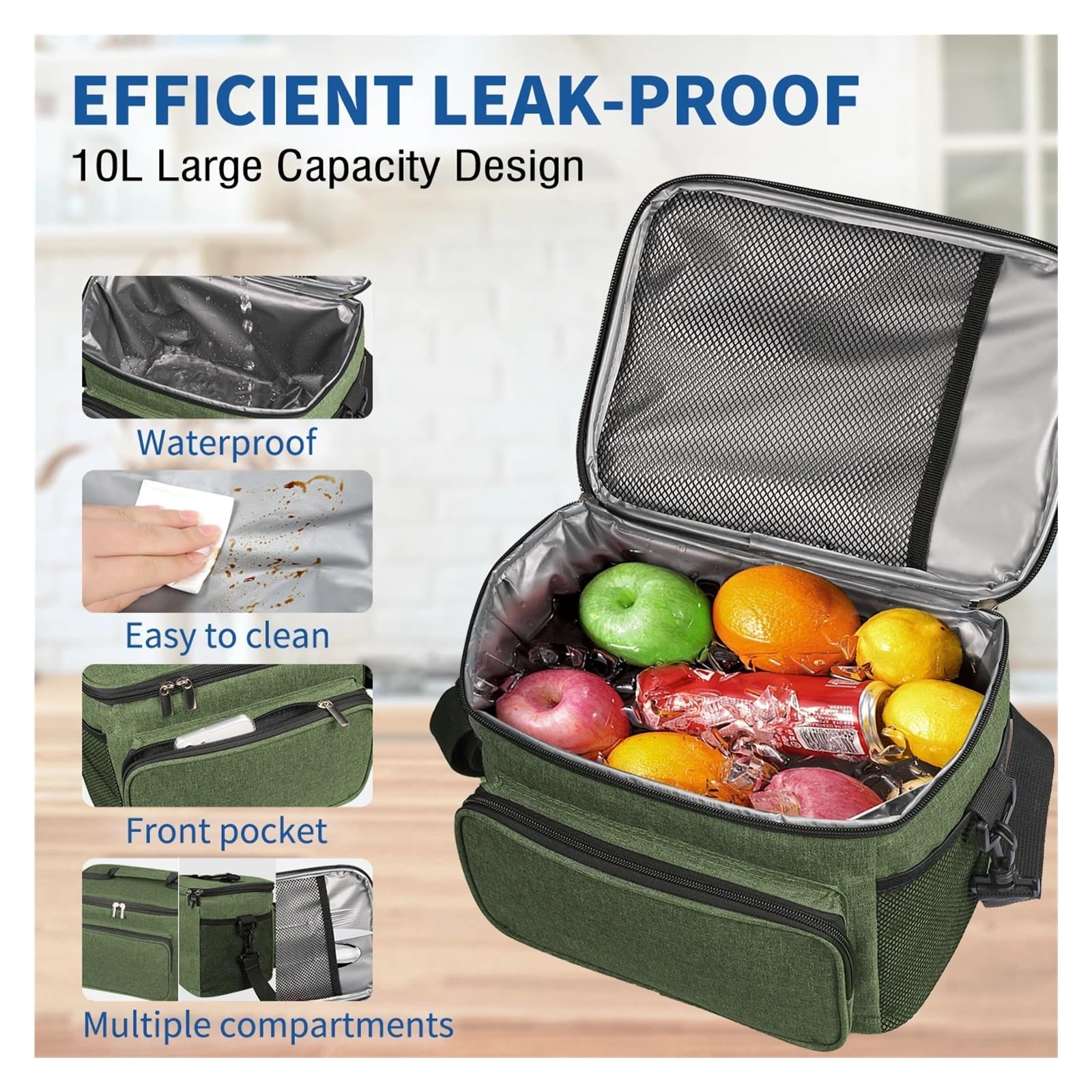 Genérico Bolsa de almuerzo con aislamiento térmico gran capacidad, bolsa tela Oxford for almacenamiento alimentos, bolsas Picnic, caja refrigeradora portátil(10L-Red)