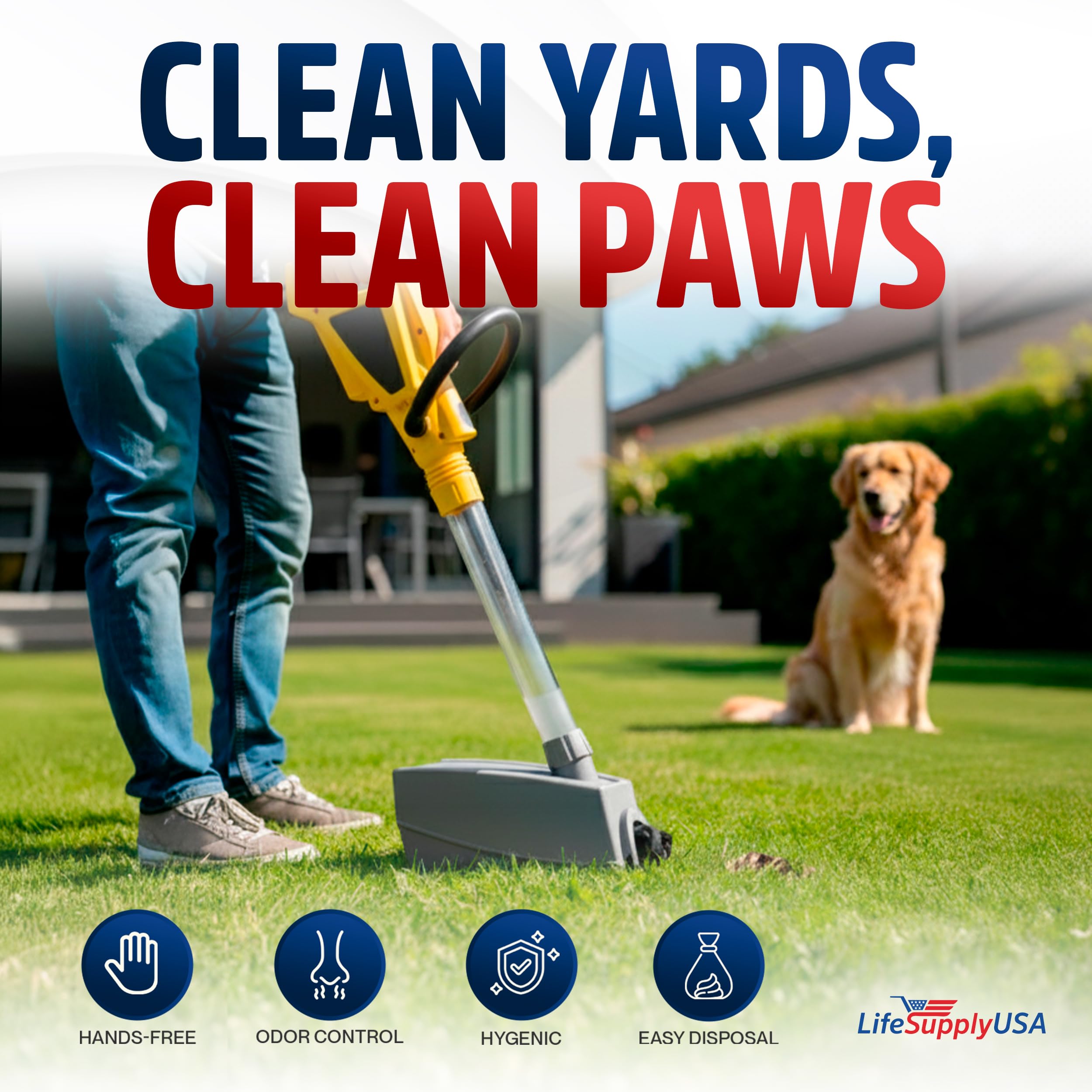 LifeSupplyUSA Recogedor de excrementos de mascotas al vacío para perros, pala eléctrica portátil para limpieza de patio y paseos, recogedor de excrementos de mano sin contacto
