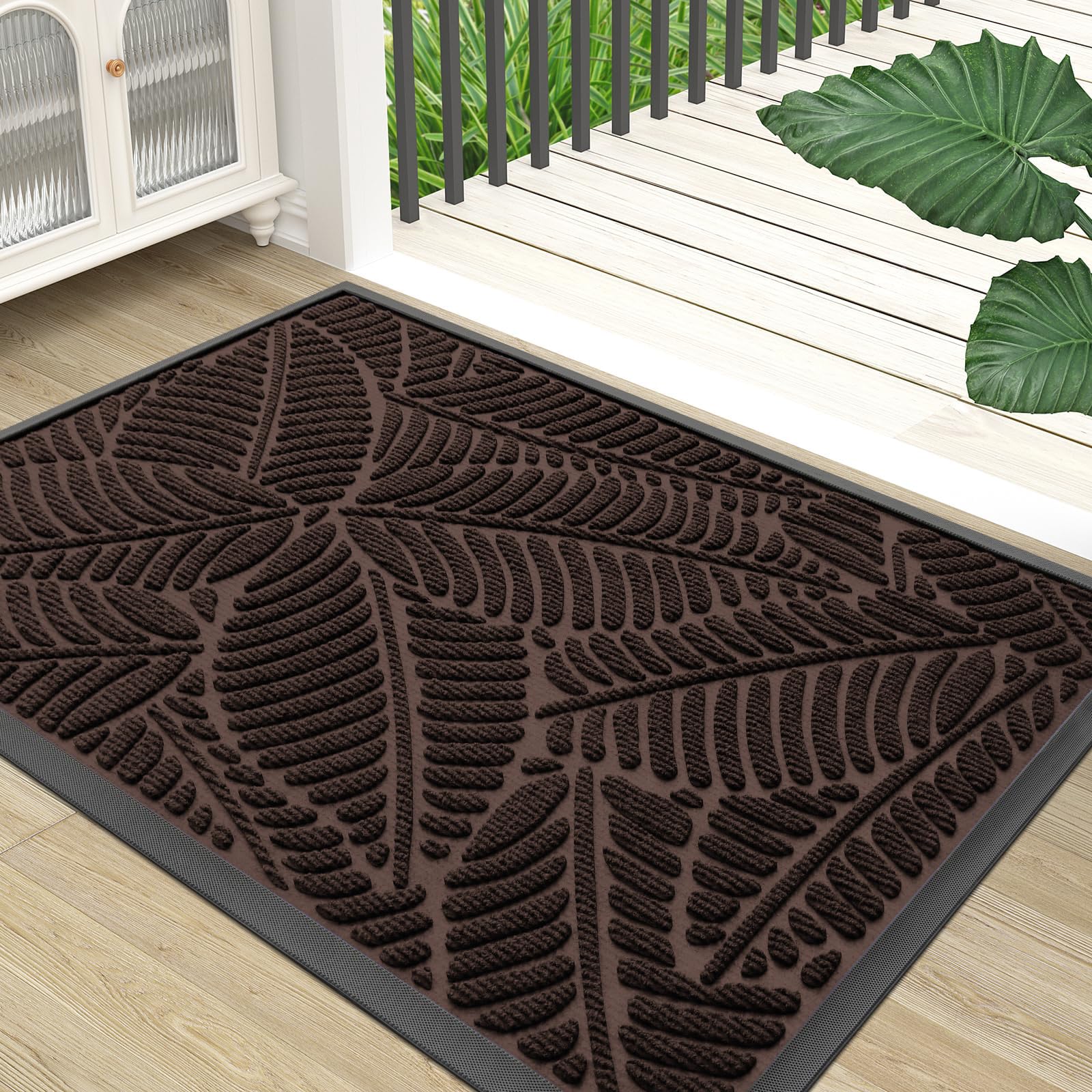 Grandaily Front Door Mat Indoor Outdoor Waterproof Doormat, Non Slip Natural Rubber Welcome Mat, Heavy Duty Durable Super Absorbent Entryway Rugs, 30"x17", Brown — view 21