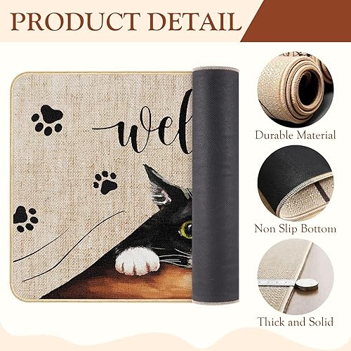 Miniatura 5 de Tapete de bienvenida para puerta de gato, divertido tapete antideslizante de huella de gato, decoración familiar de gatos para interiores y
