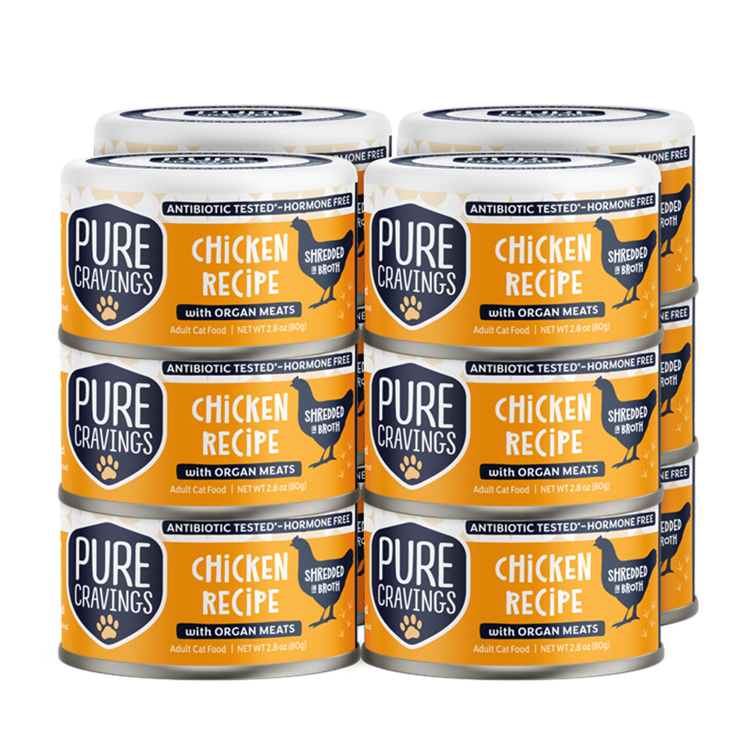 Pure Cravings Chicken Recipe in Broth, Shredded Wet Cat Food, Grain-Free Protein, Non-GMO, 12 Pack