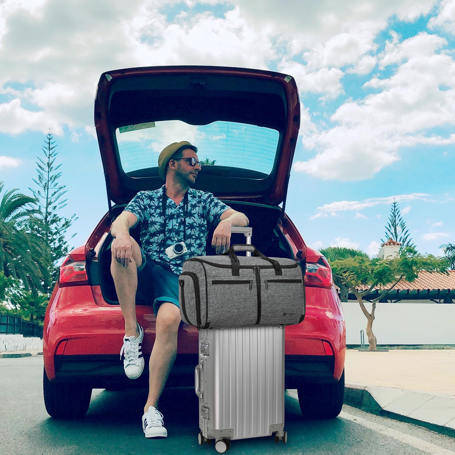 TUGUAN Borsa Porta Abiti da Viaggio Uomo 58L con Scomparto per Scarpe e Funzione Zaino 3 in 1 Borsone da viaggio Convertibile per Viaggi D'affari, Matrimoni, Grigio