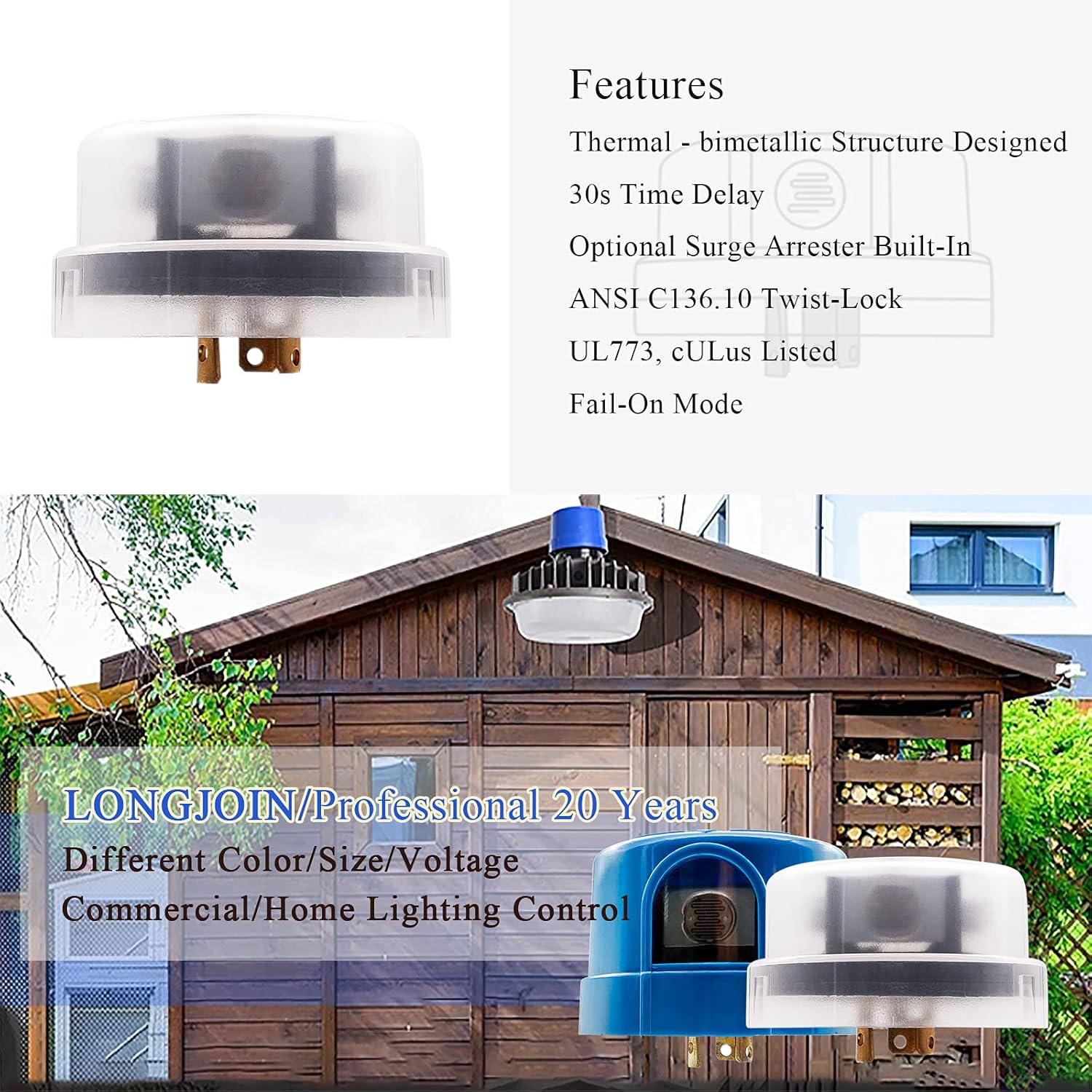 Outdoor Twist-Lock Thermal Photocontrol with Time Delay - Controls Lighting,120-Volt,Twist Lock Light Sensor with Photocell,Dusk to Dawn Light Sensor,3PC