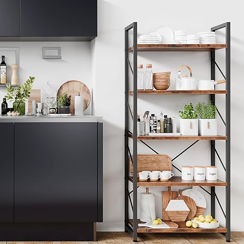 Estantería de 5 niveles, estantería clásicamente alta, estante industrial para libros, moderno soporte para libros en dormitorio, sala de estar,