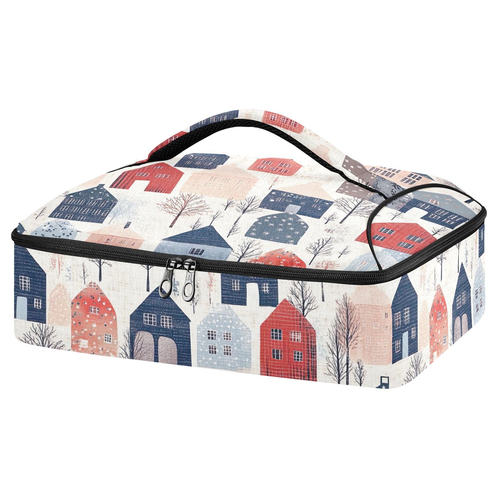 BOESI Graffiti Cabin Pattern Insulated Casserole Dish Bag Lunch Bag Insulated Insulated Food Bag Reusable for Holding Hot and Cold Food Suitable for Potluck Parties/Picnics/Cookouts