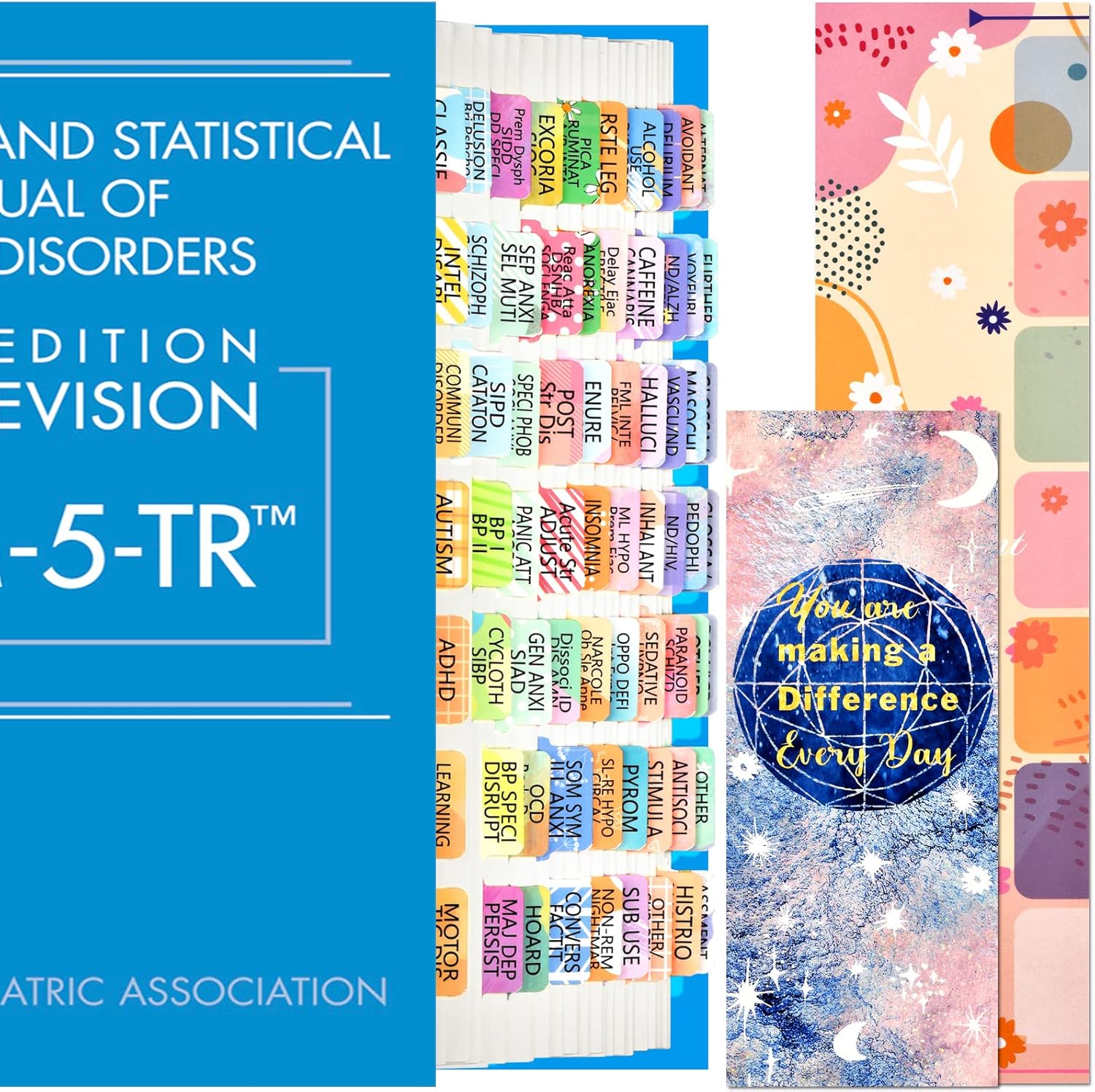 Index Tabs for DSM-5-TR, DSM-5, Laminated and Color-Coded, 100 DSM-V-TR Tabs in Total, with Alignment Guide and Bookmark