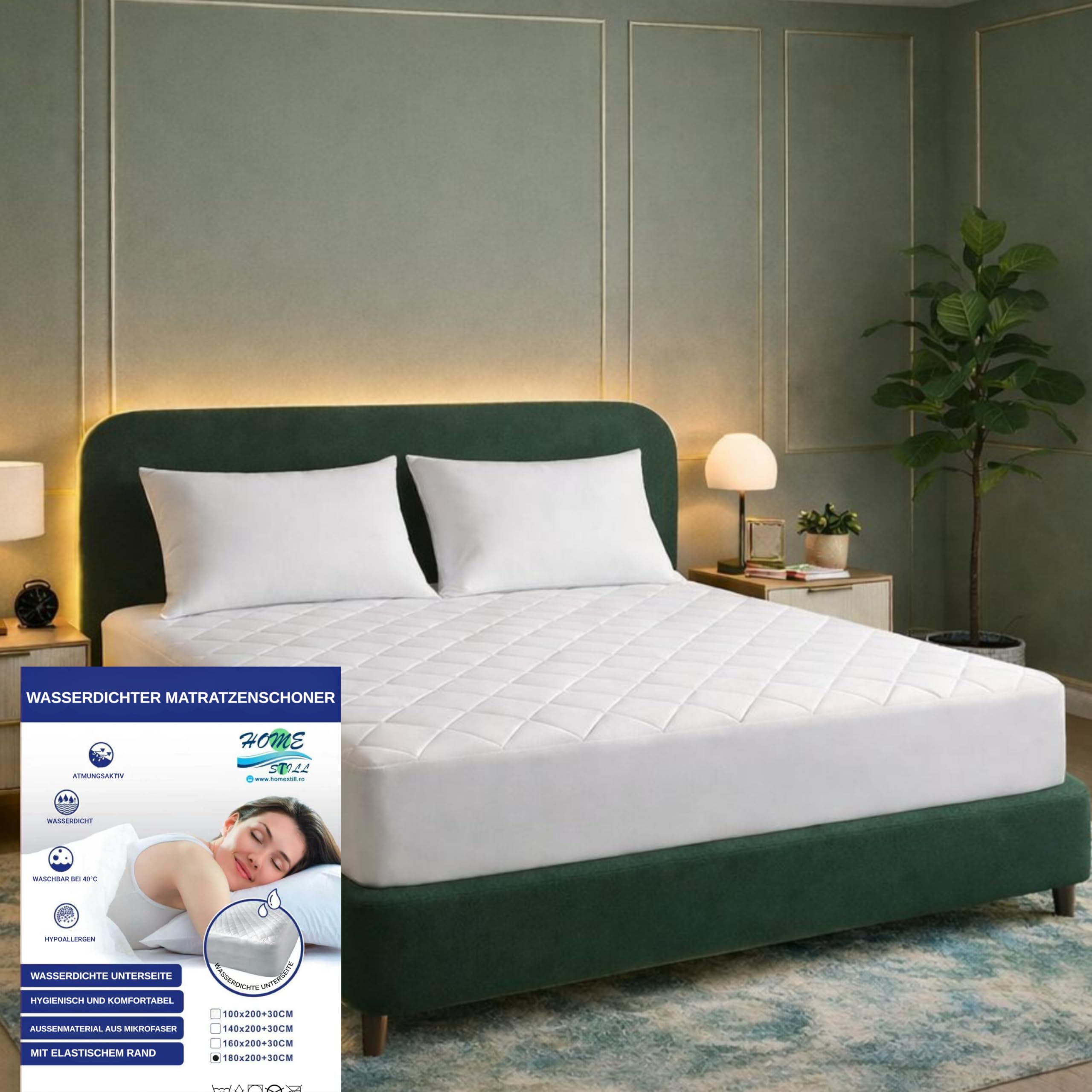 HOME STILL Matratzenschoner 180×200×30 cm – Gesteppte Mikrofaser wasserdicht atmungsaktiv Matratzenschutzbezug Super-King bis 30 cm Tiefe, antibakteriell,elastisch pflegeleicht maschinenwaschbar