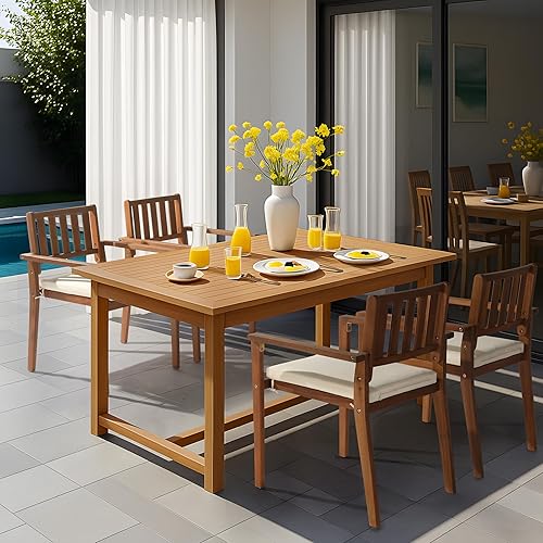 Miniatura 2 de Outvita Juego de 4 sillas de comedor apilables para patio, sillas de madera de acacia duraderas para exteriores con cojines extraíbles y cómodos