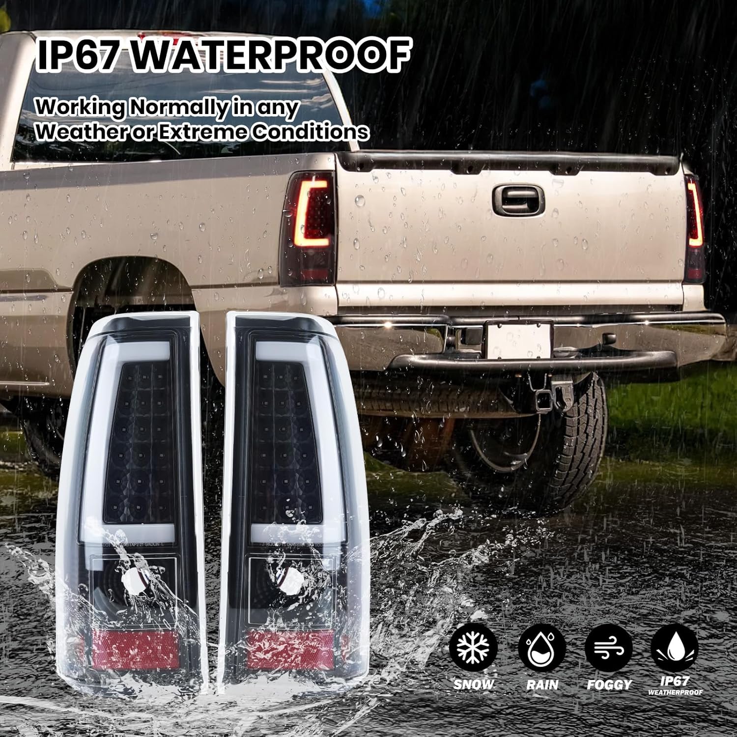 LED Tail Light for 2003 2004 2005 2006 Chevy Silverado 1500 2500 3500 Black LED Tube Rear Brake Lamps C-Type Pair Set