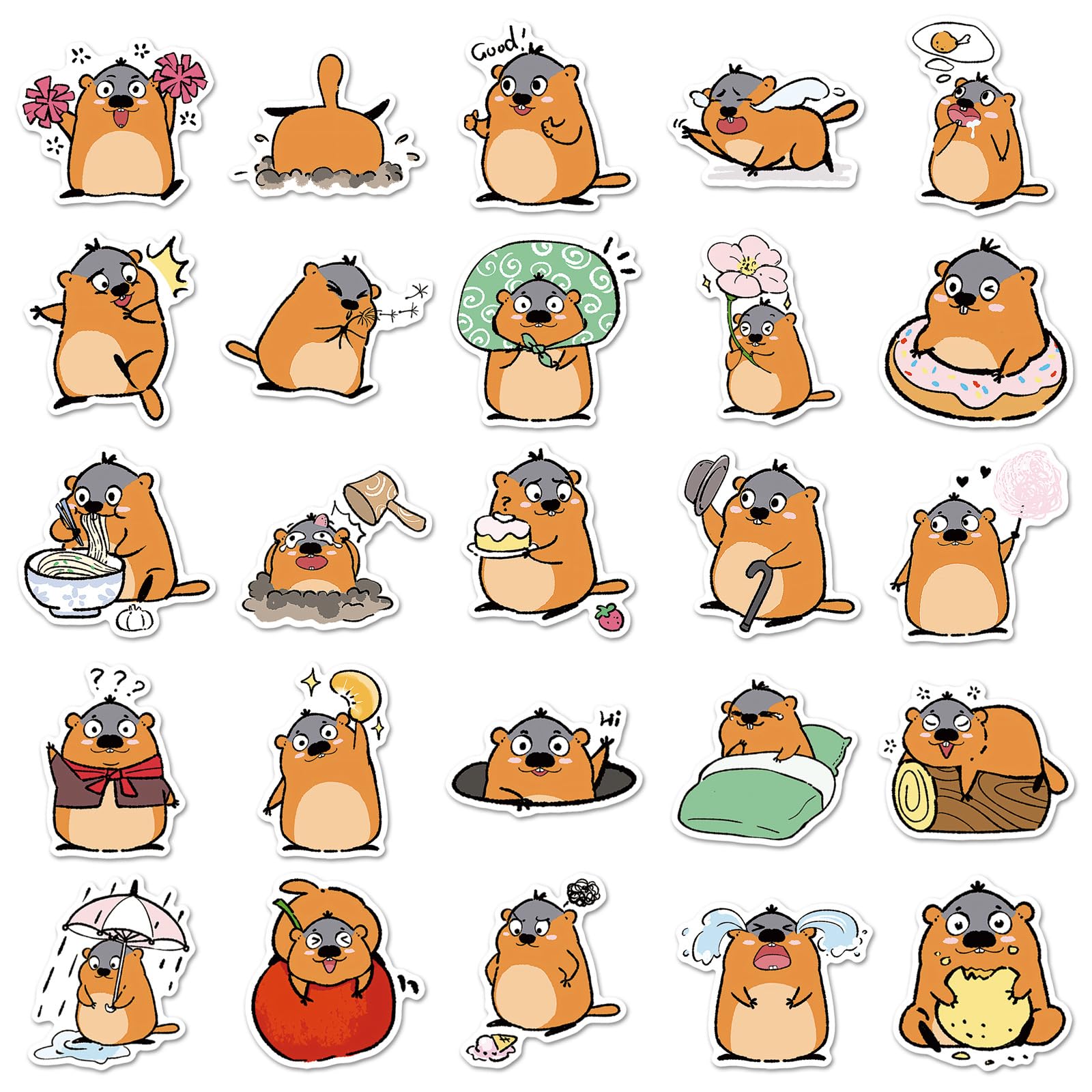 50 Pcs Groundhog Graffiti Stickers for Water Bottles,Guitar,Bicycle,Laptop,Skateboard,Computer,Marmot Animal Cute Style Stickers Waterproof Vinyl,Scrawl Decoration for Girls Boys Children Teens - Image 3