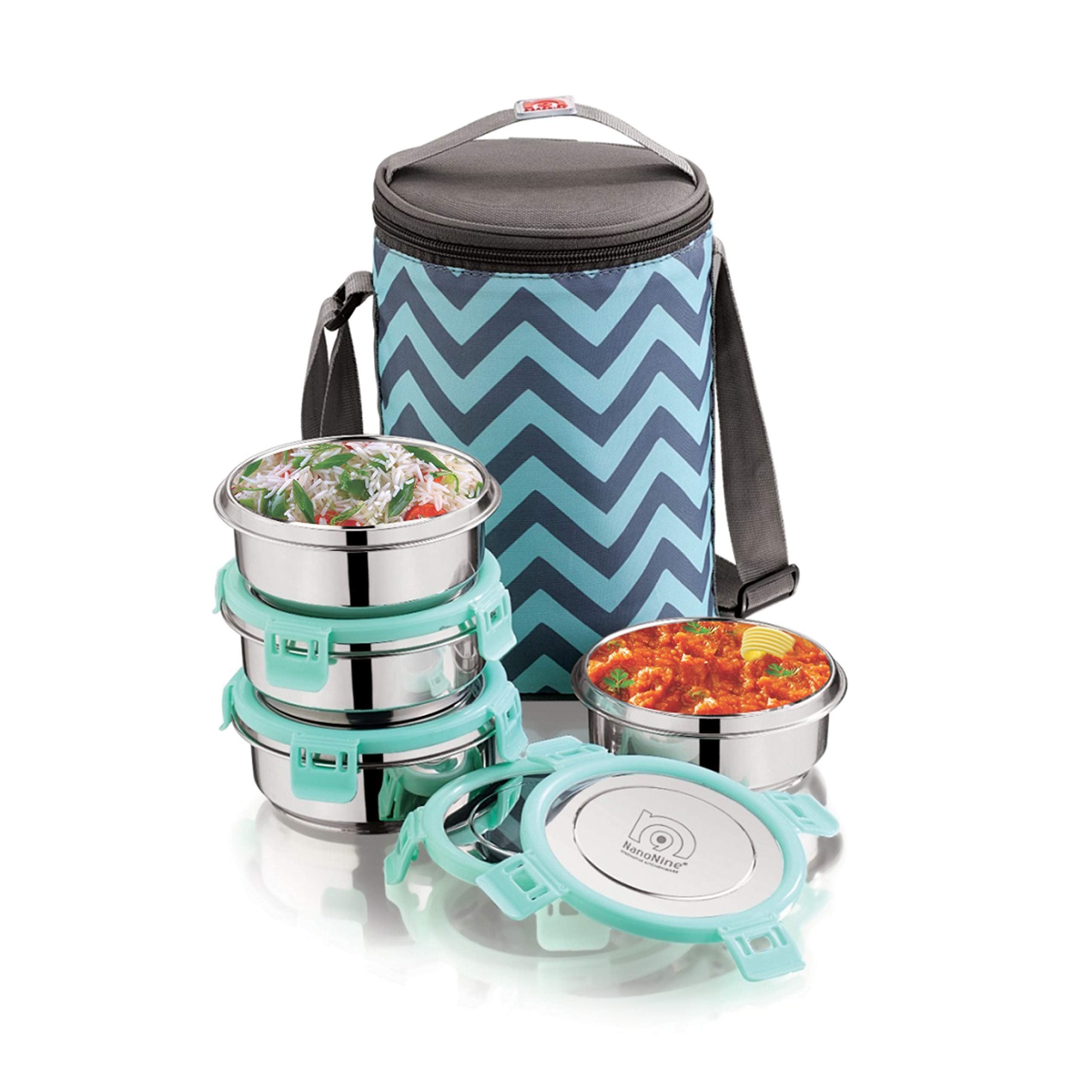 Nanonine Duo Stainless Steel Single Wall Lunch Box With Stainless