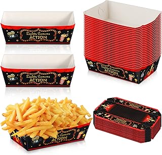 Tegeme 30 Pieces Movie Night Snack Trays Party Supplies Red Nacho Paper Food Trays Movie Theme Decoration Popcorn Paperboard Holder for Movie Theater Birthday Party Favors, 0.66lb