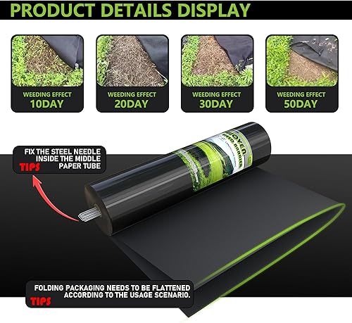 Miniatura 7 de Tela de barrera de malezas resistente, tela geotextil no tejida de 3.2 onzas, tapete de control de malezas en capas para jardinería, paisajismo y