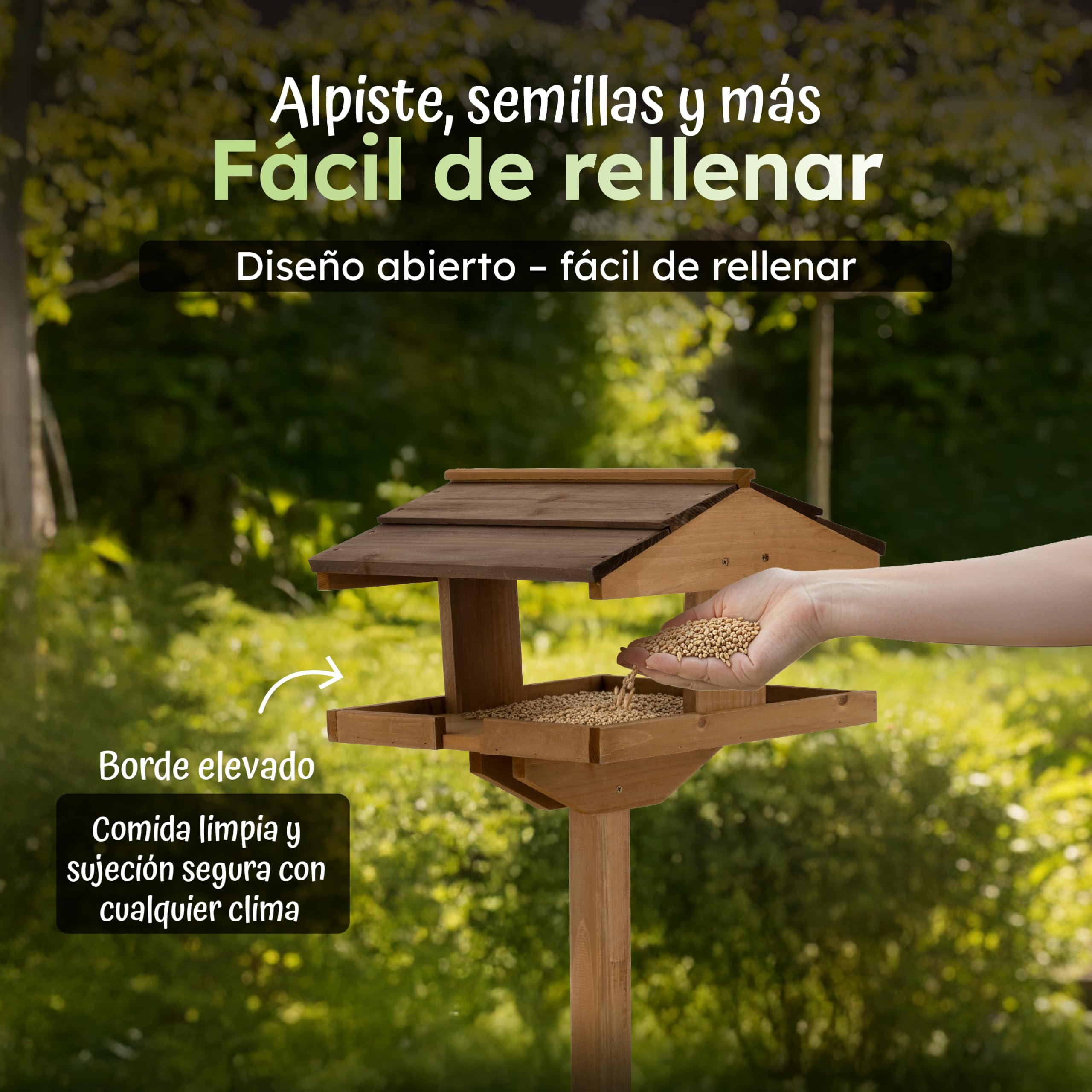 Moorland Casa para Pájaros Abierta con Soporte Comedero Madera Abeto FSC® | 114cm Marrón Techo Oscura Kit de Montaje Grande Jardín Balcón Resistente al Clima aves VH4