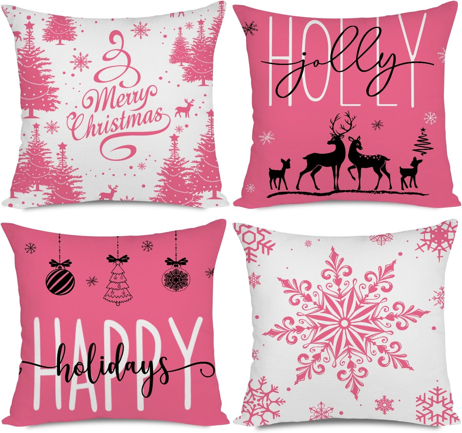Artmag Pink Christmas Pillow Covers 24x24 Set of 4 Farmhouse Christmas