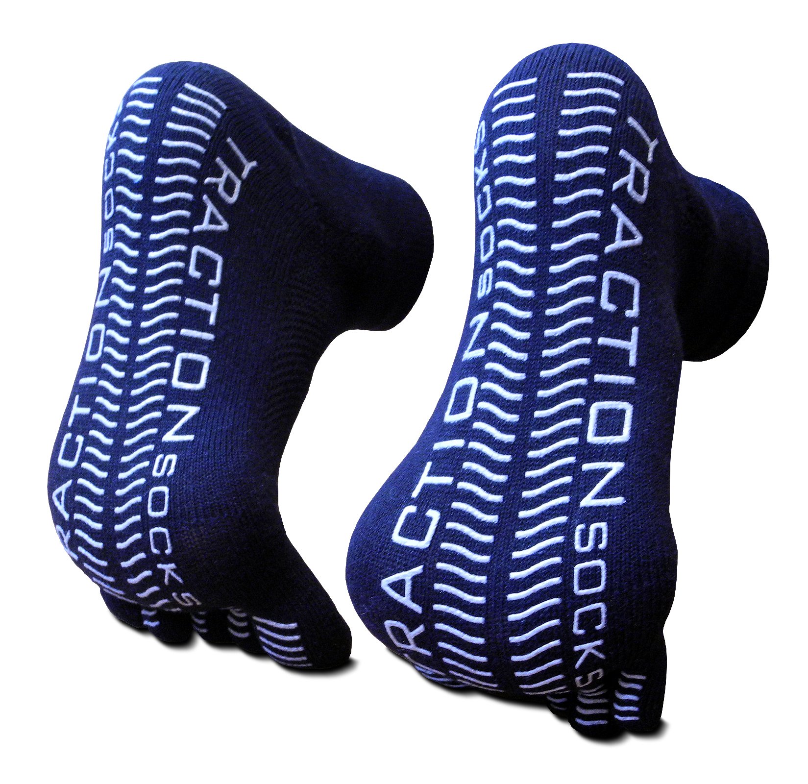 Five Toe Socks with Non-Slip Non Skid Sole, TractionToes Toesocks (Medium, Black/Grey)