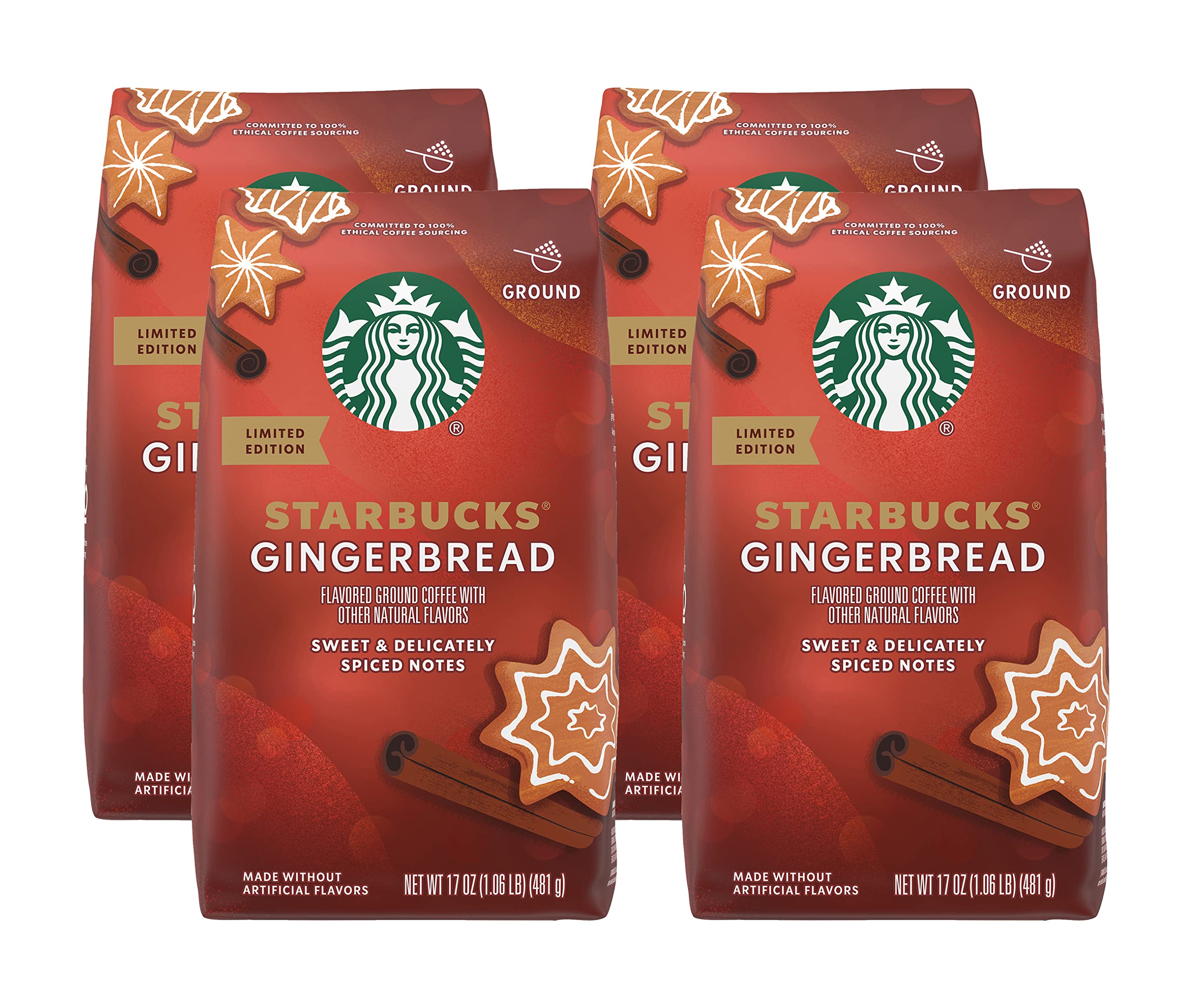 Starbucks Ground Coffee (Gingerbread, 17 Ounce (Pack of 4))