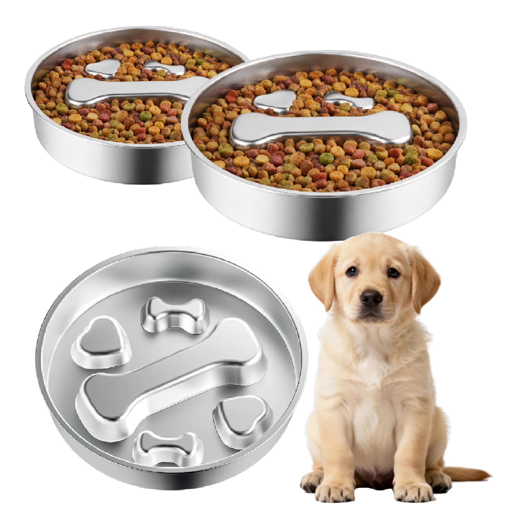 Photo 1 of 3 PCS Slow Feeder Dog Bowls, Stainless Steel Slow Feed Bowl for Dogs and Cats, Puppy or Cat Food Holder