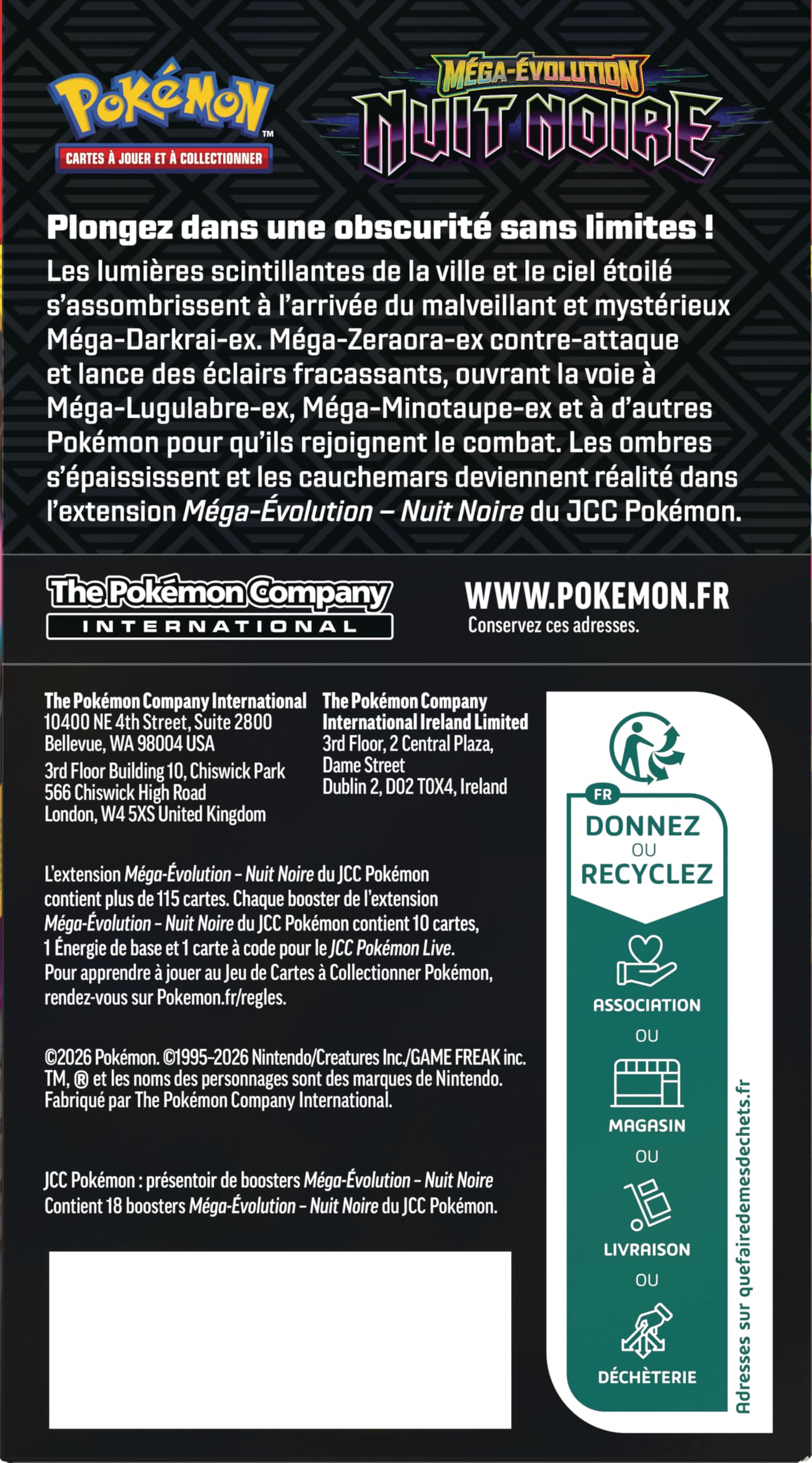 Pokémon : présentoir de boosters Méga-Évolution – Nuit Noire (18 boosters)