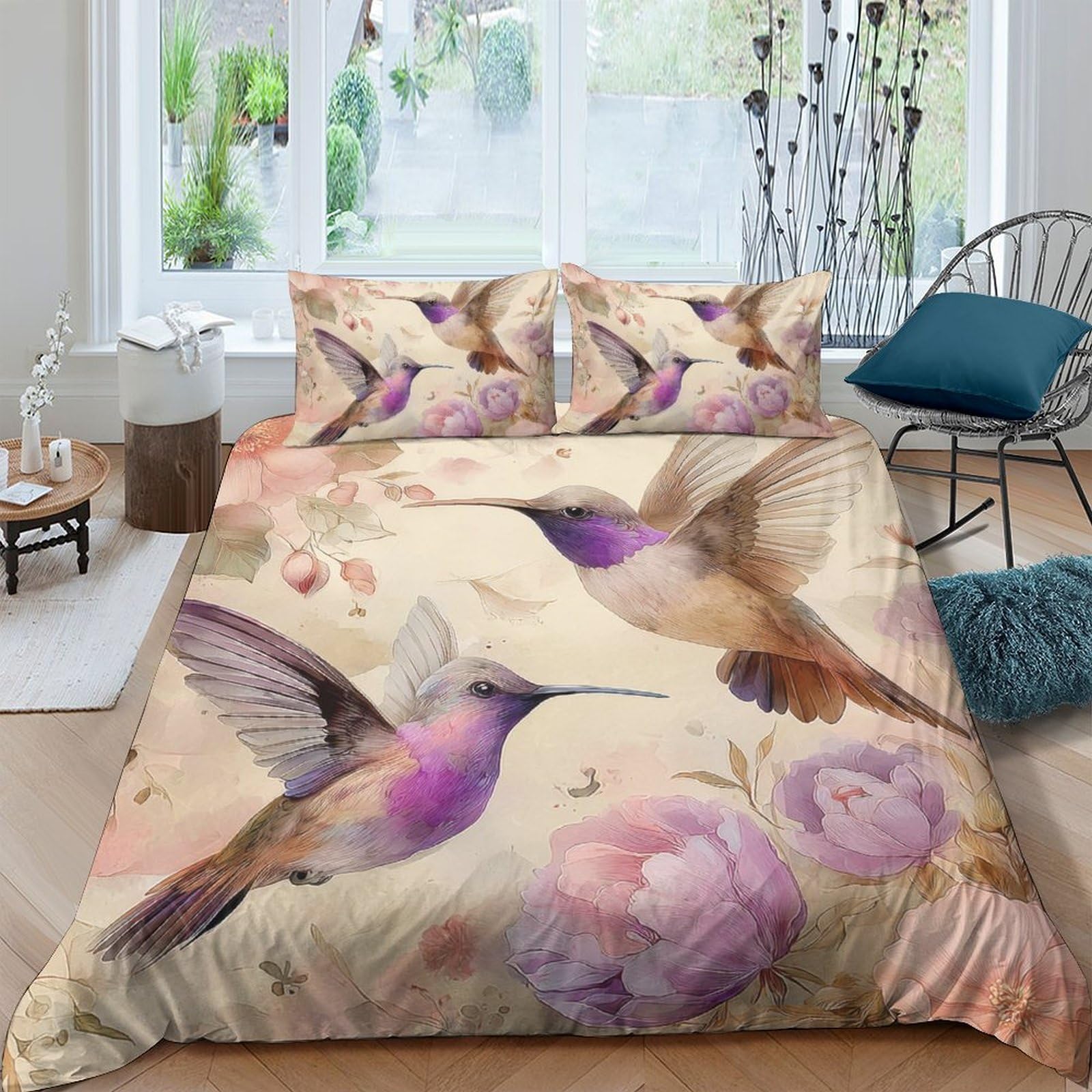 Ctjqhvkz Style-1 3D Printed Hummingbird Floral Fitted Sheet Microfiber Soft Breathable Pastel Flower Bed Cover For Bedroom Guest Room Decor Single（135X200cm）