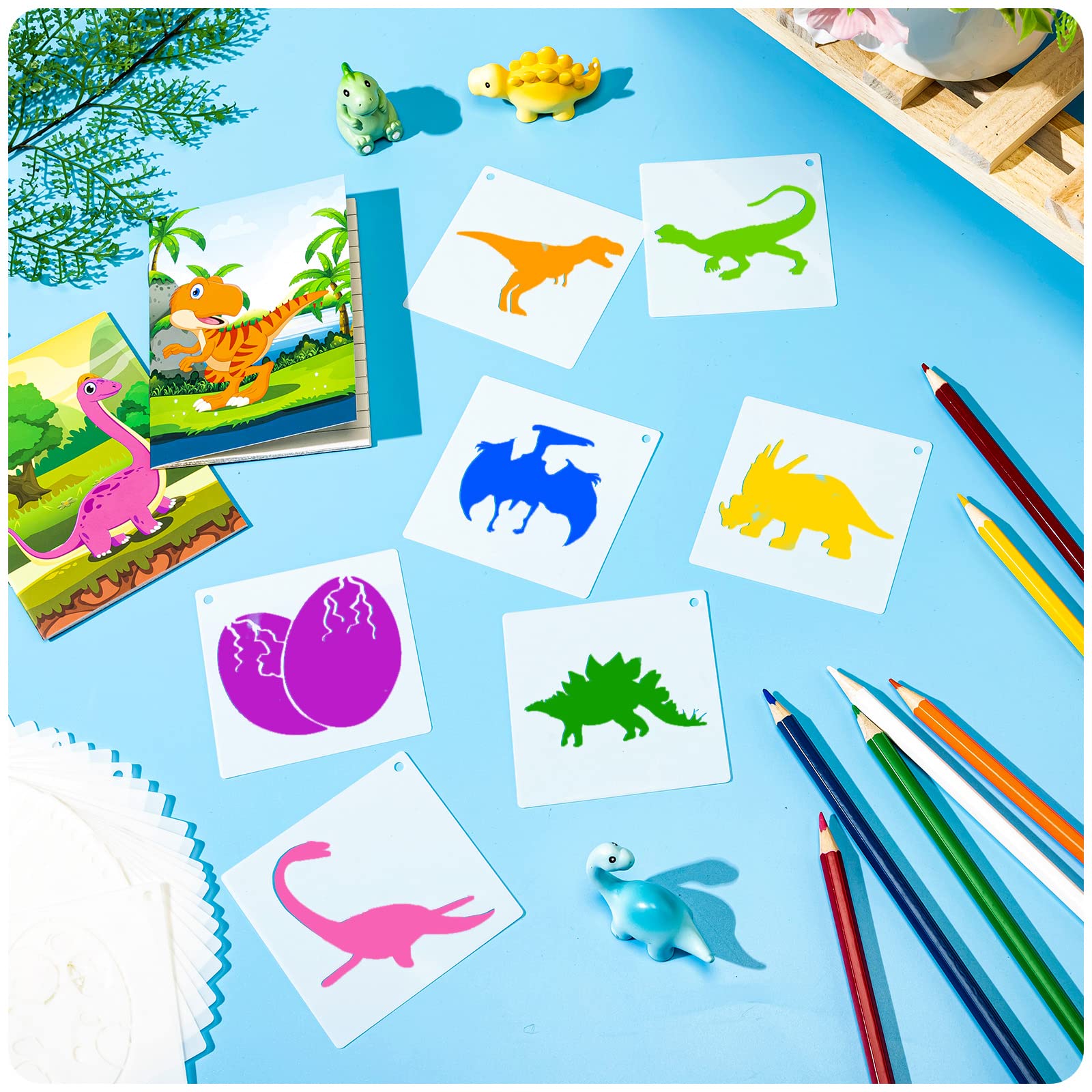Plantilla de 60 piezas para pintar plantillas reutilizables, plantillas de pared, plantillas de pintura para pintar en paredes de madera, decoración del hogar (dinosaurio)
