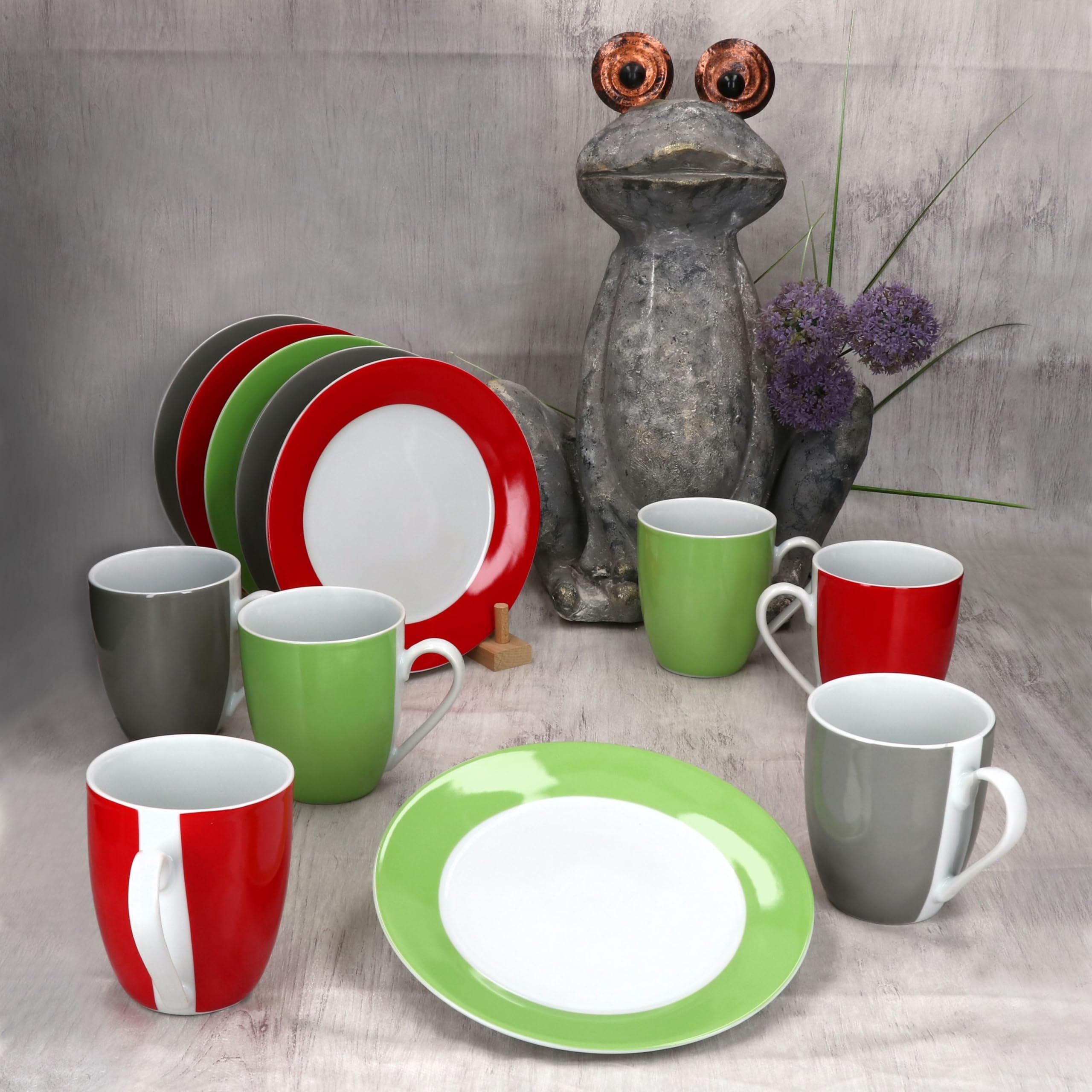 MamboCat Variant Trio 12tlg Frühstücksset I Je 6x kleine Teller & Kaffeebecher 350ml, Höhe 10,3cm für 6 Personen I Tasse, Kuchenteller I Porzellan-Geschirr für Frühstücks- & Kaffeezeit
