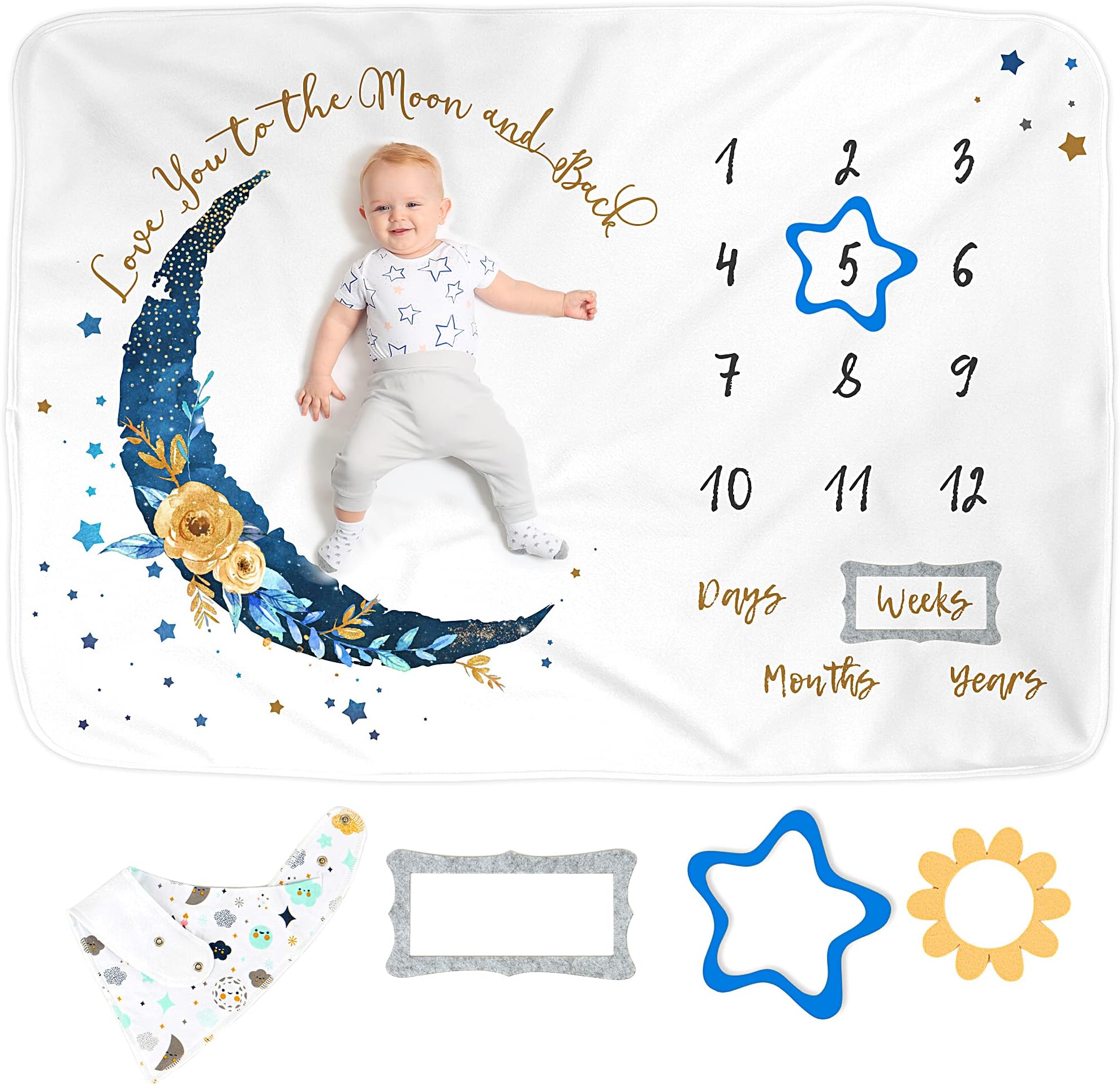 Yoothy Moon Baby Monthly Milestone Blanket Boy, Newborns
